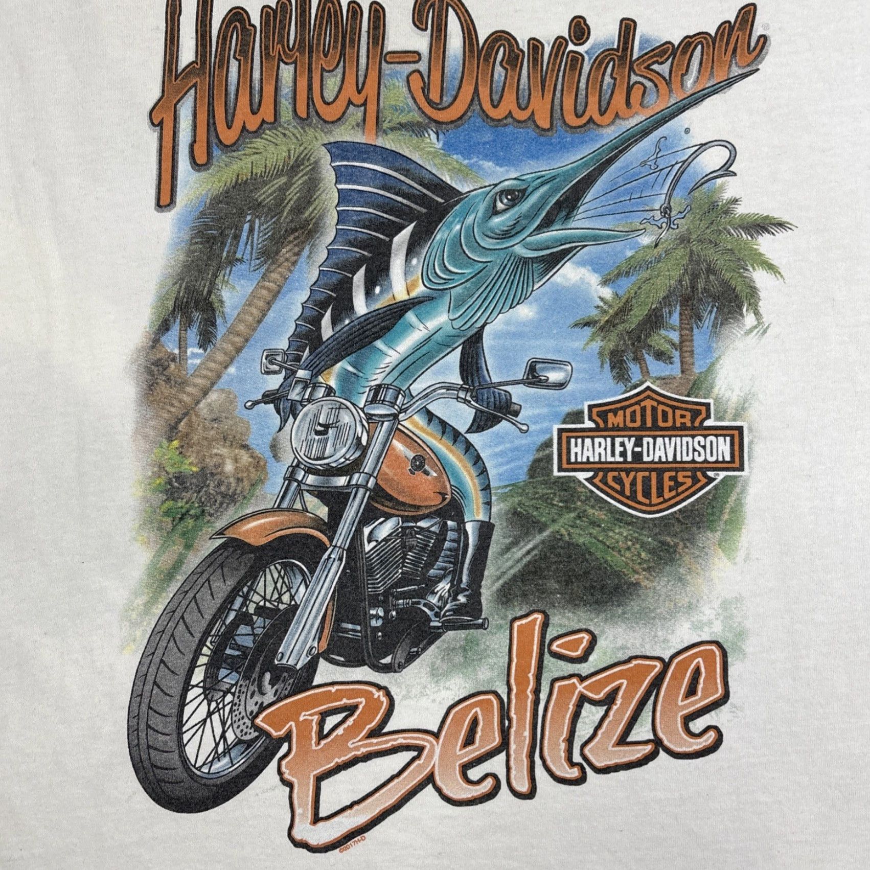 Harley Davidson Harley-Davidson T-Shirt Pocket Men XL White Belize Fish Graphic Sport Size US XL / EU 56 / 4 - 5 Thumbnail