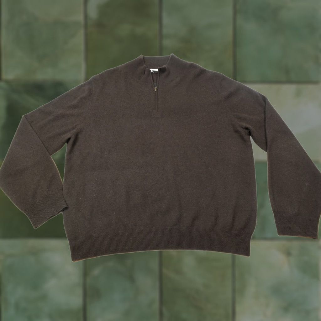 Olive Oliver Perry Cashmere Sweater Mens 2XL Brown Long Sleeve 1/4 Zip Pullover Size US XXL / EU 58 / 5 - 1 Thumbnail
