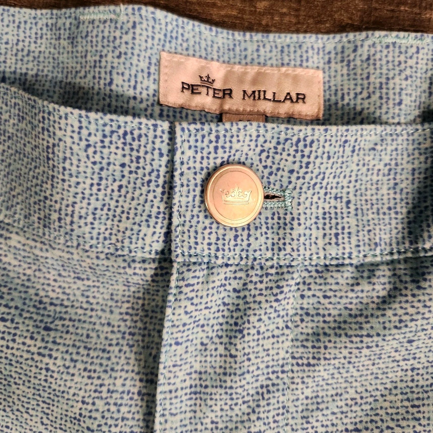 Peter Millar Peter Millar Shorts Mens 36 AOP Blue Performance Stretch Golf Wicking Casual Travel Geometric Front Flat Front Pockets Logo Men Regular Chino Short Size US 36 / EU 52 - 4 Thumbnail