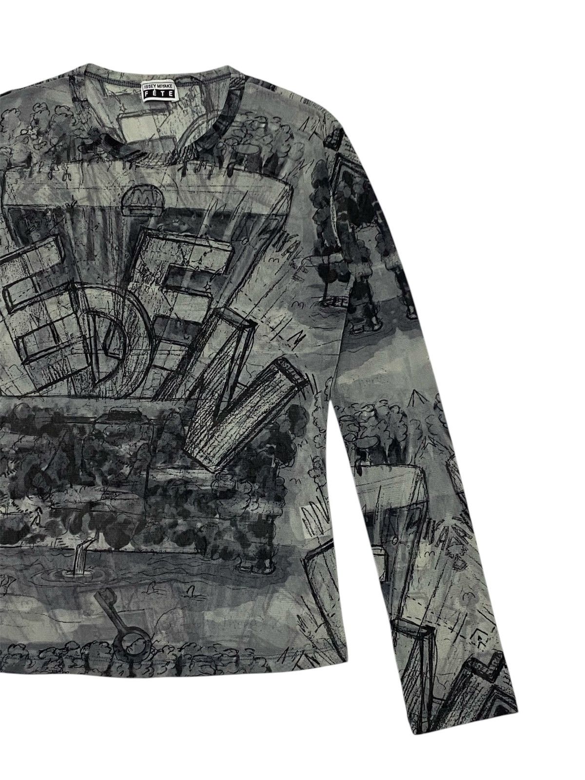 Issey Miyake 1998 Issey Miyake Fete Eden Sketch Graphic Mesh Top Size M / US 6-8 / IT 42-44 - 6 Thumbnail