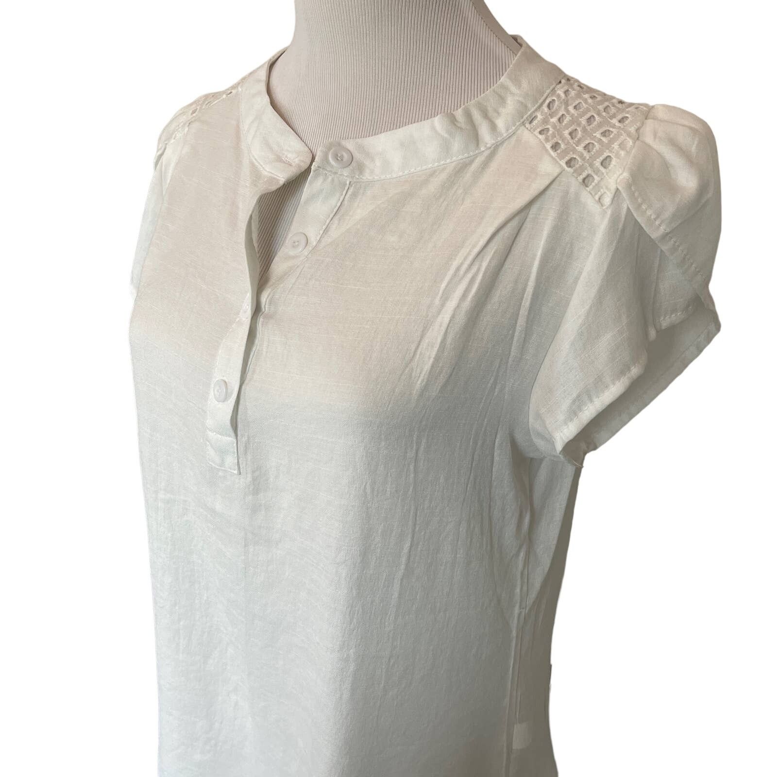 Other New White Short Sleeve Button Down Lace Detail Trim Medium Size M / US 6-8 / IT 42-44 - 2 Thumbnail