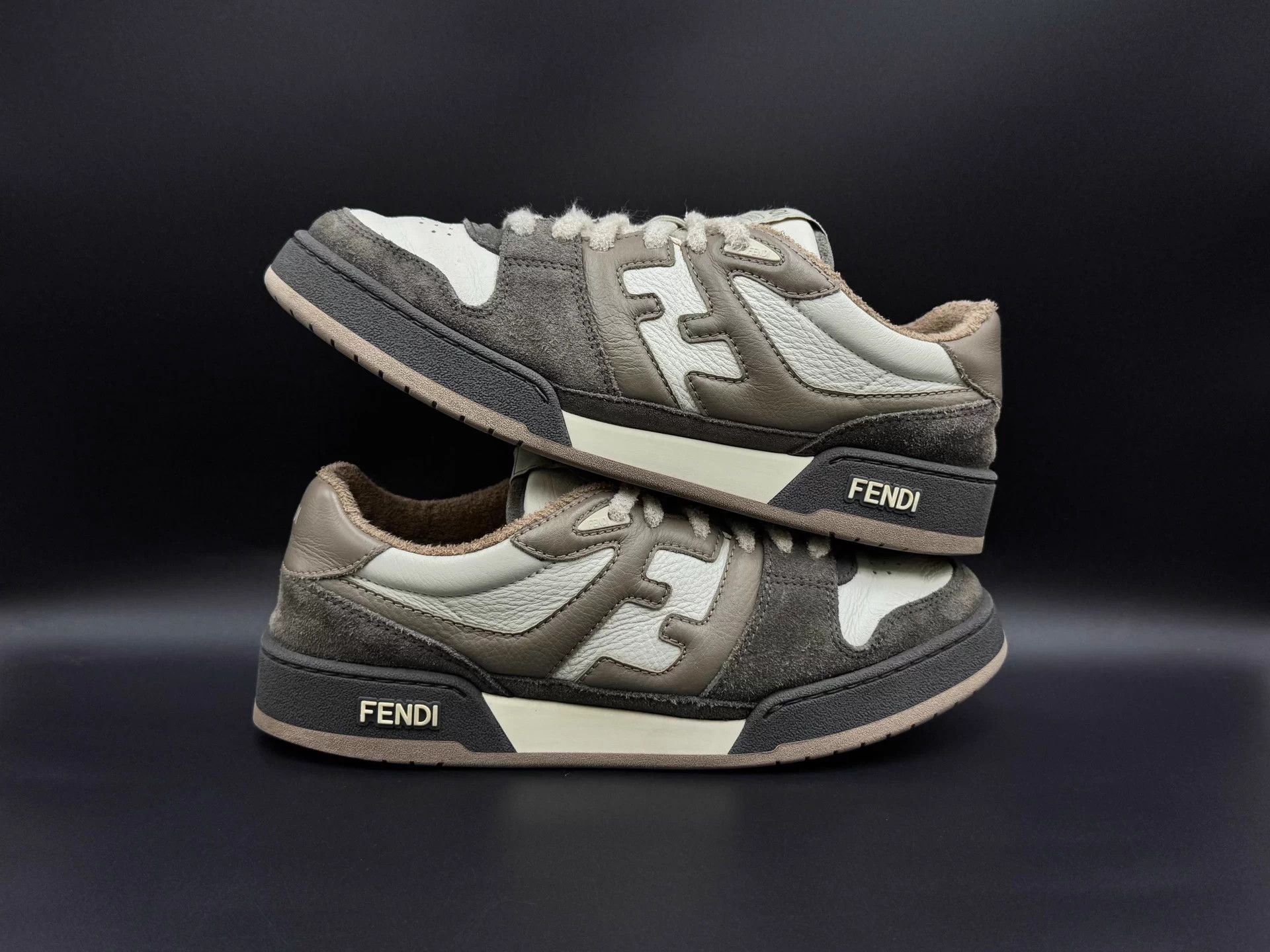 Fendi FENDI men's low-top lace-up gray white sneakers Size US 8 / EU 41 - 3 Thumbnail