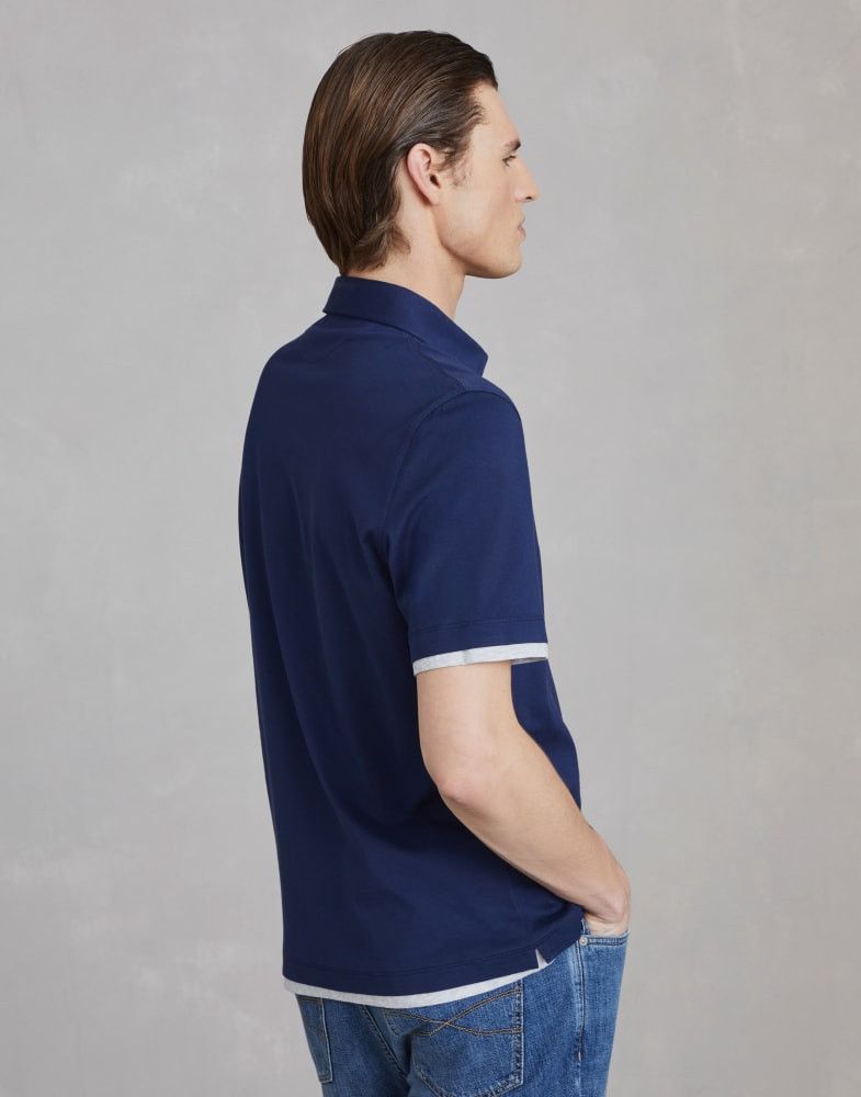 Brunello Cucinelli o1w1db10825 Polo T-Shirt in Blue Size US L / EU 52-54 / 3 - 4 Thumbnail