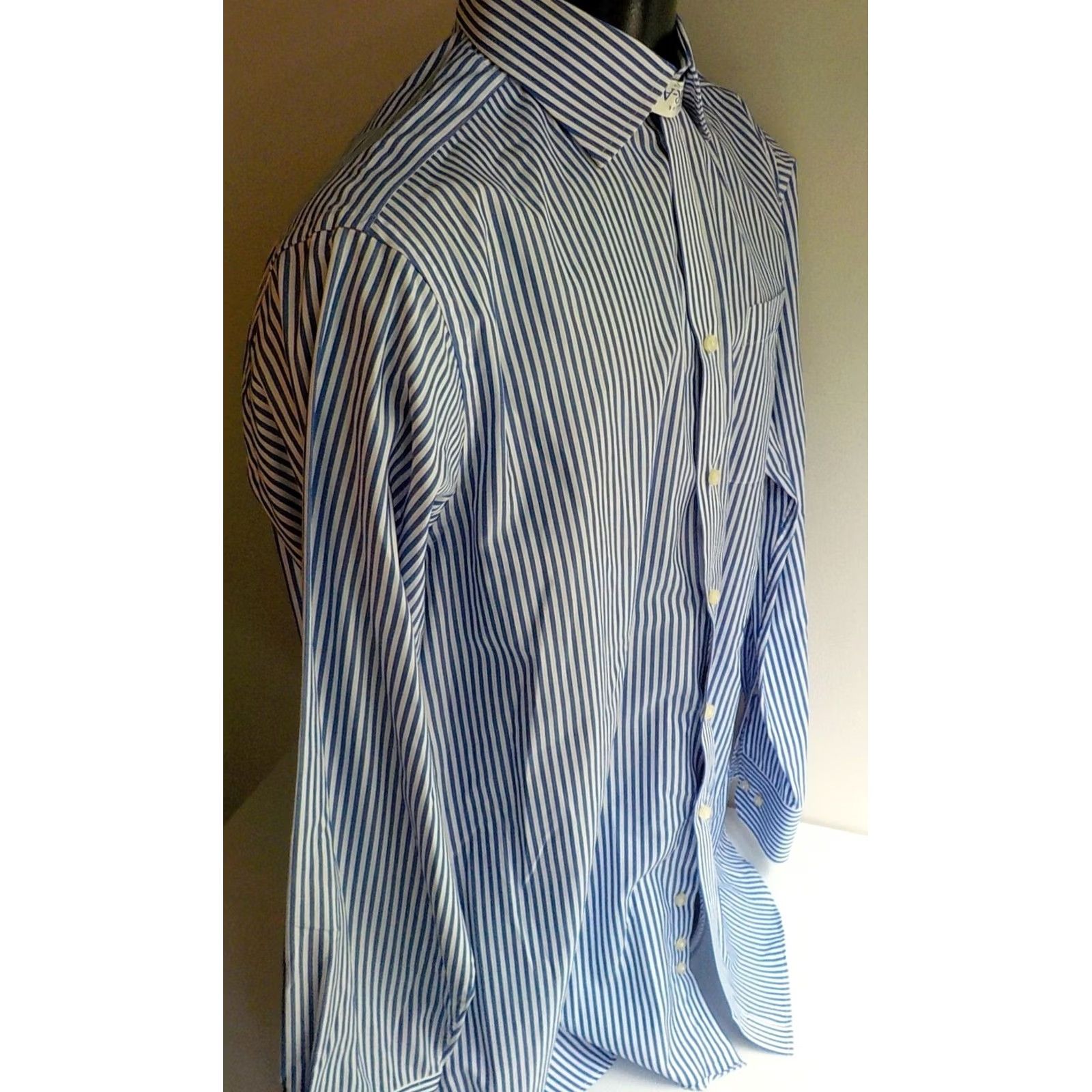 Pinko PINK by Thomas Pink Blue Striped Button Front Shirt 100% Cotton SZ 16 1/2-35 Mens Size US L / EU 52-54 / 3 - 3 Thumbnail