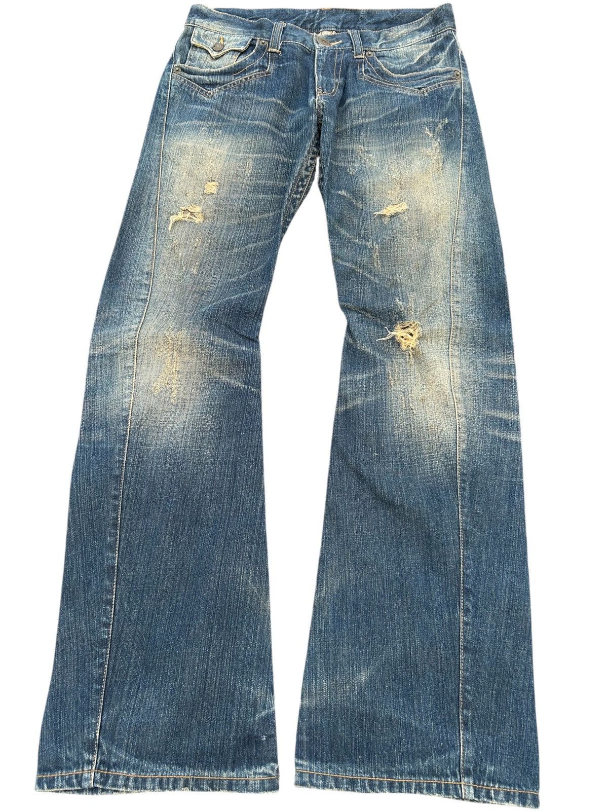 Kapital FLARE RATTLE TRAP PUNK STYLE DISTRESSED DENIM JEANS ☠️🎌 Size US 34 / EU 50 - 1 Thumbnail
