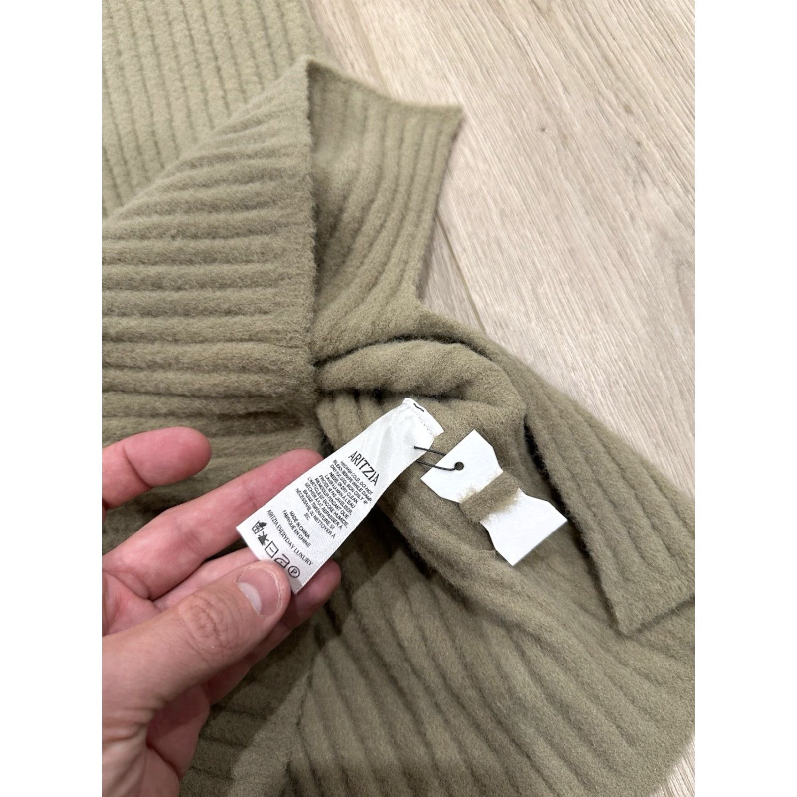 Vintage NWT Wilfred Free Women's Mini Sweater Dress Hush Knit Station Beige Mock Neck Long Sleeve Pullover 99% Nylon 1% Elastane M/Medium Brand New with Tags Size M / US 6-8 / IT 42-44 - 5 Thumbnail