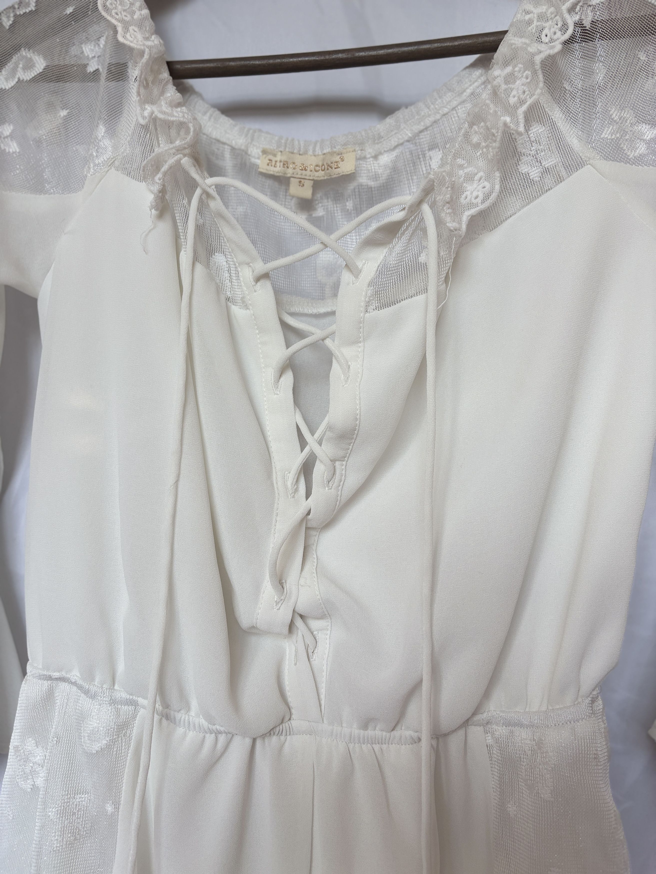 Vintage Retro White Lace Romper Size S / US 4 / IT 40 - 3 Thumbnail