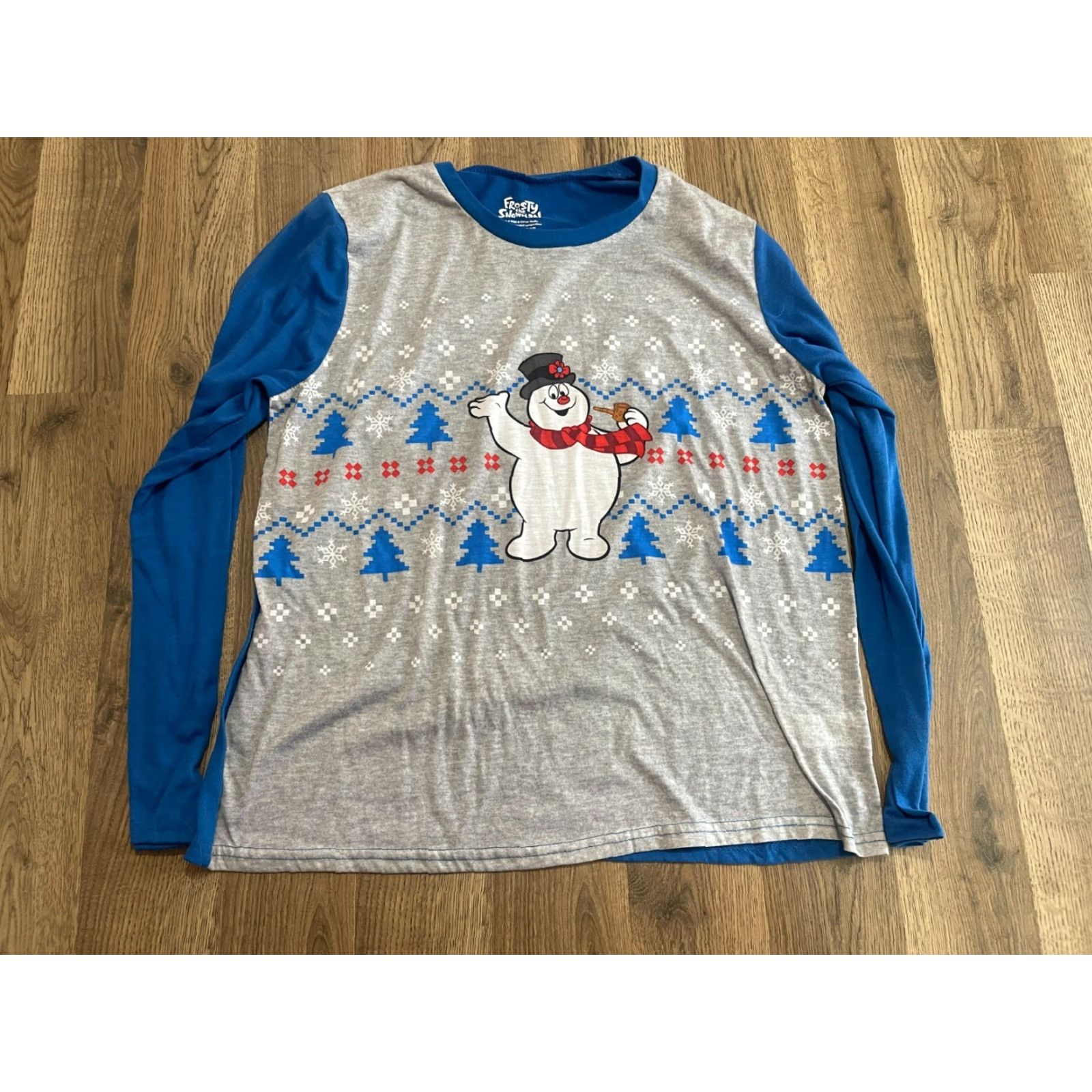 Vintage Frosty the Snowman Shirt Womens Large Blue Gray Long Sleeve Snow Man T-Shirt Christmas Casual Mens? Size L / US 10 / IT 46 - 2 Thumbnail