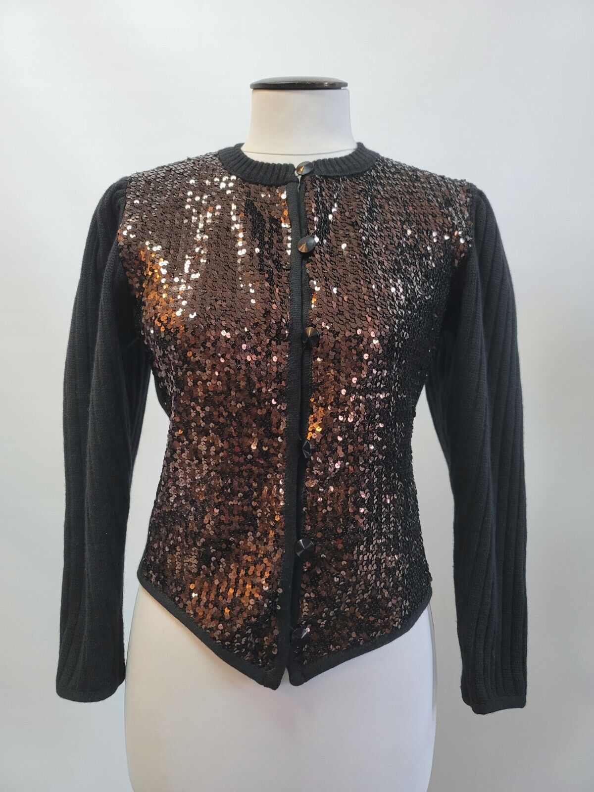 image of Saint Laurent Paris Iconic Rive Gauche Runway Sequined Cardigan Knitted Jacket in Black, Women's (S