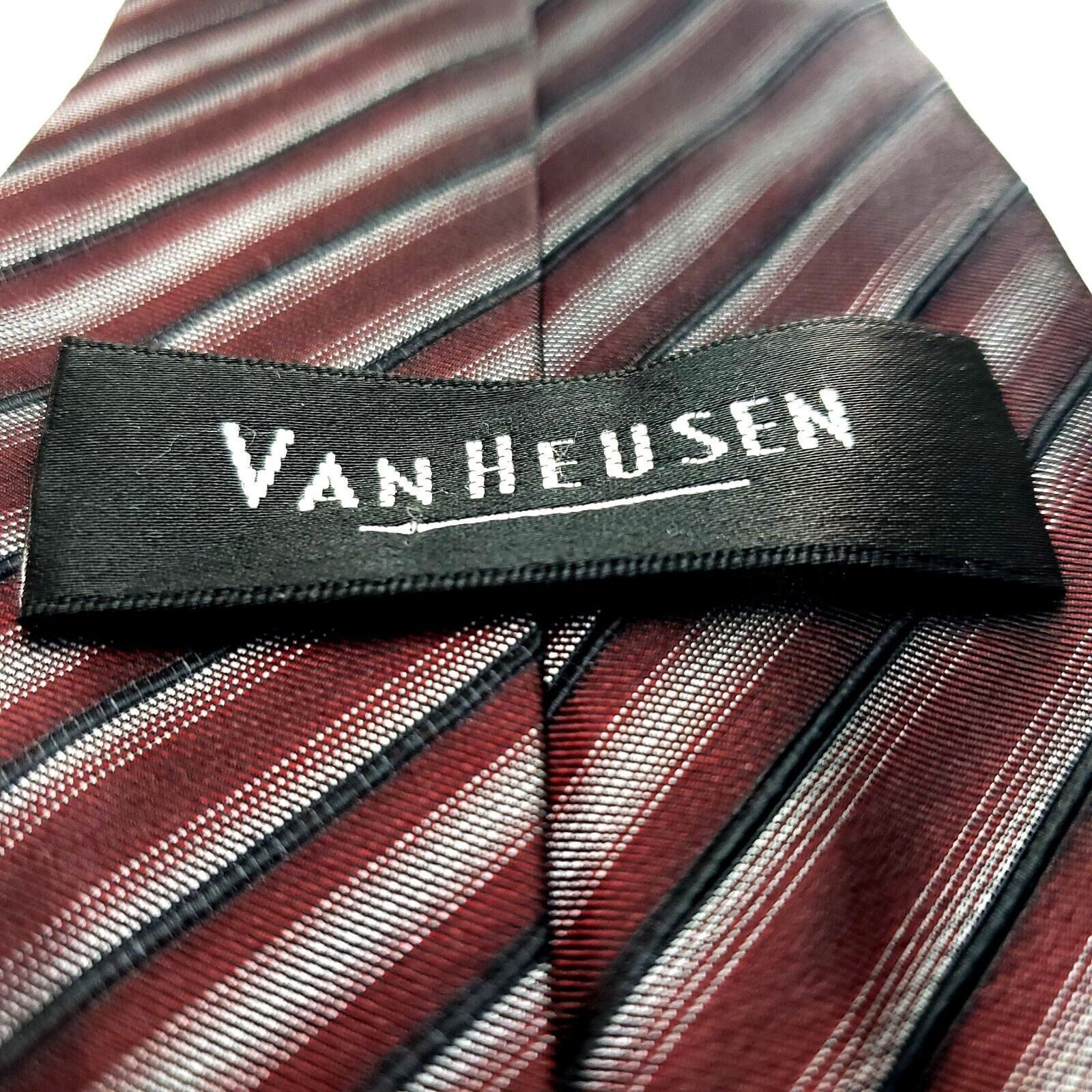 Van Heusen Van Heusen Silk Tie Print Red Striped Stain Resistant Size ONE SIZE - 4 Thumbnail