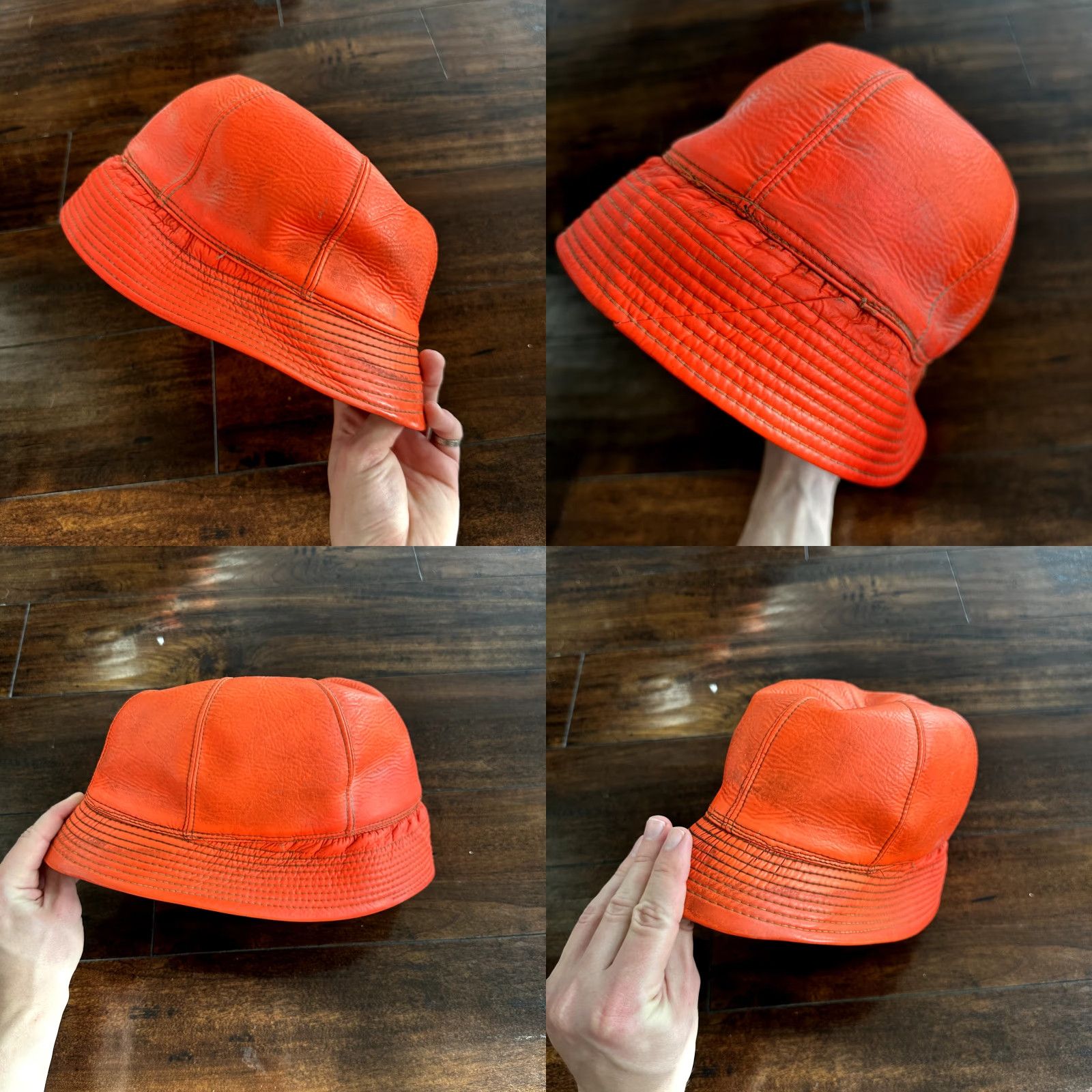 VINTAGE Fisherman Hunting Hat Cap Bucket Orange 7 1/8 WWII 50s 60s Mens Bucket Hat Orange Hunting 7 1/8 Vintage