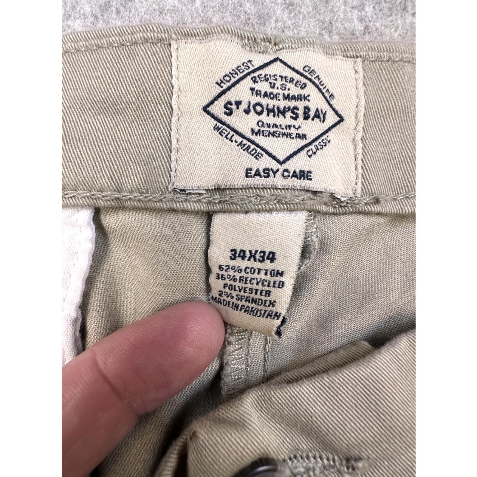 Vintage St. John's Bay Pants Mens 34x34 British Khaki Classic Fit Flat Front Stretch NWT Size US 34 / EU 50 - 3 Thumbnail