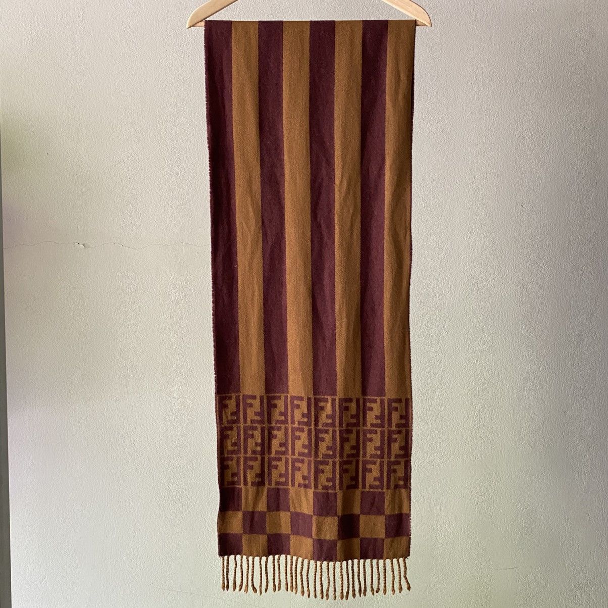 Fendi FENDI Monogram Scarf in Brown & Maroon Size ONE SIZE - 18 Thumbnail