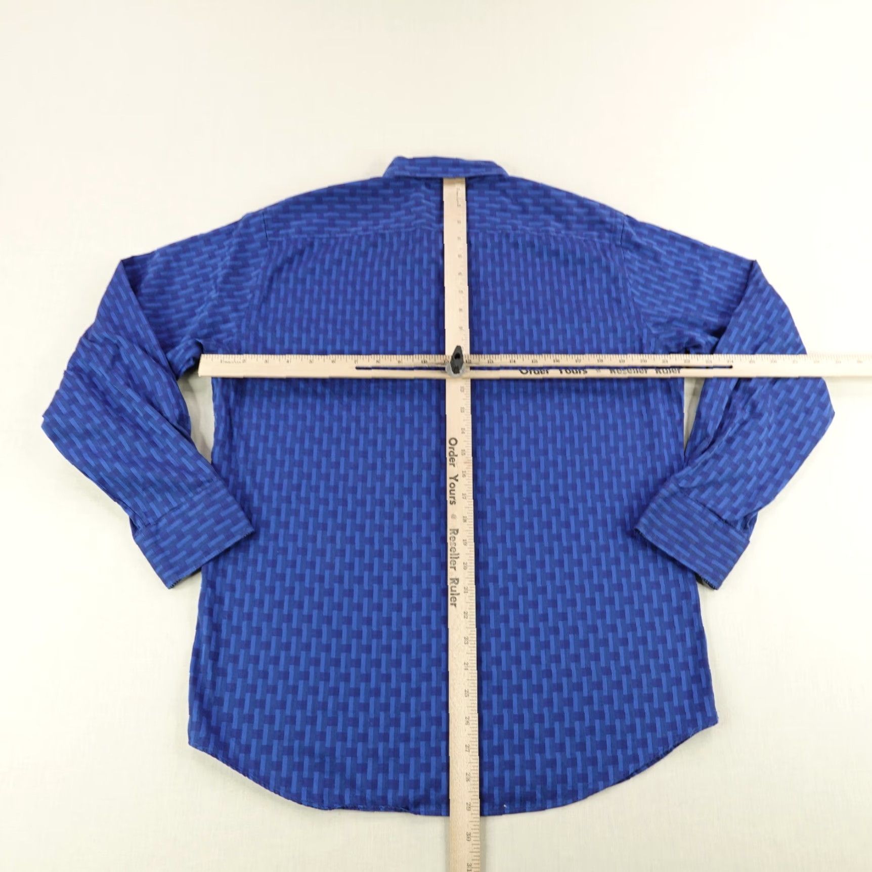 BUGATCHI VINTAGE Bugatchi Uomo Men's Button-Up Shirt Medium Blue Geometric Long Sleeve Business Casual Formal Size US M / EU 48-50 / 2 - 4 Thumbnail