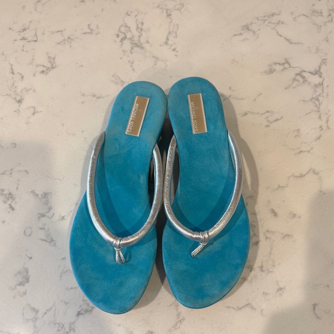 Michael Kors Rare Michael Kors Y2K platform flip flop sandals silver teal Size US 10 / IT 40 - 5 Thumbnail