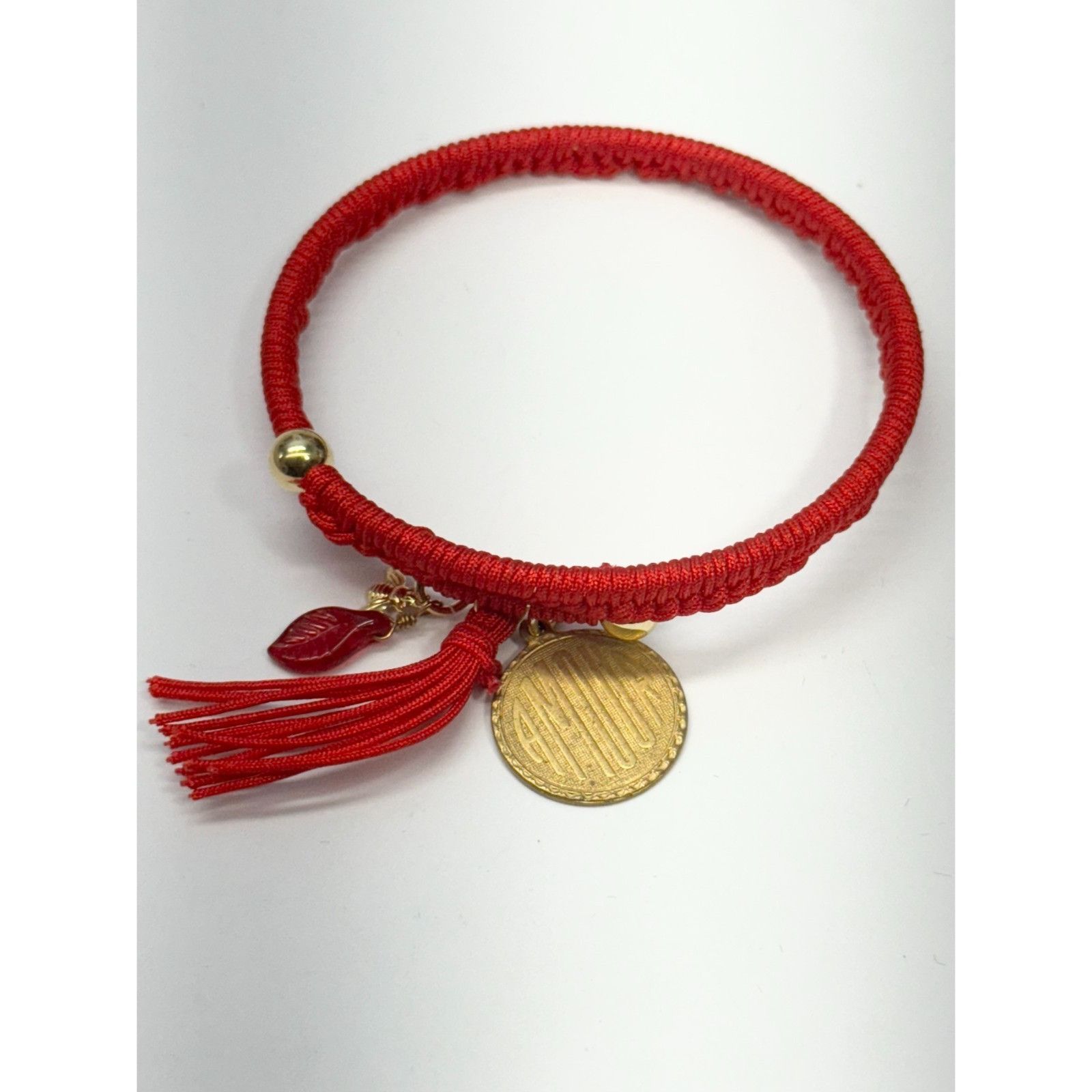 Vintage Vintage red amour glass leaf charm tassel bracelet bangle Size ONE SIZE - 3 Thumbnail