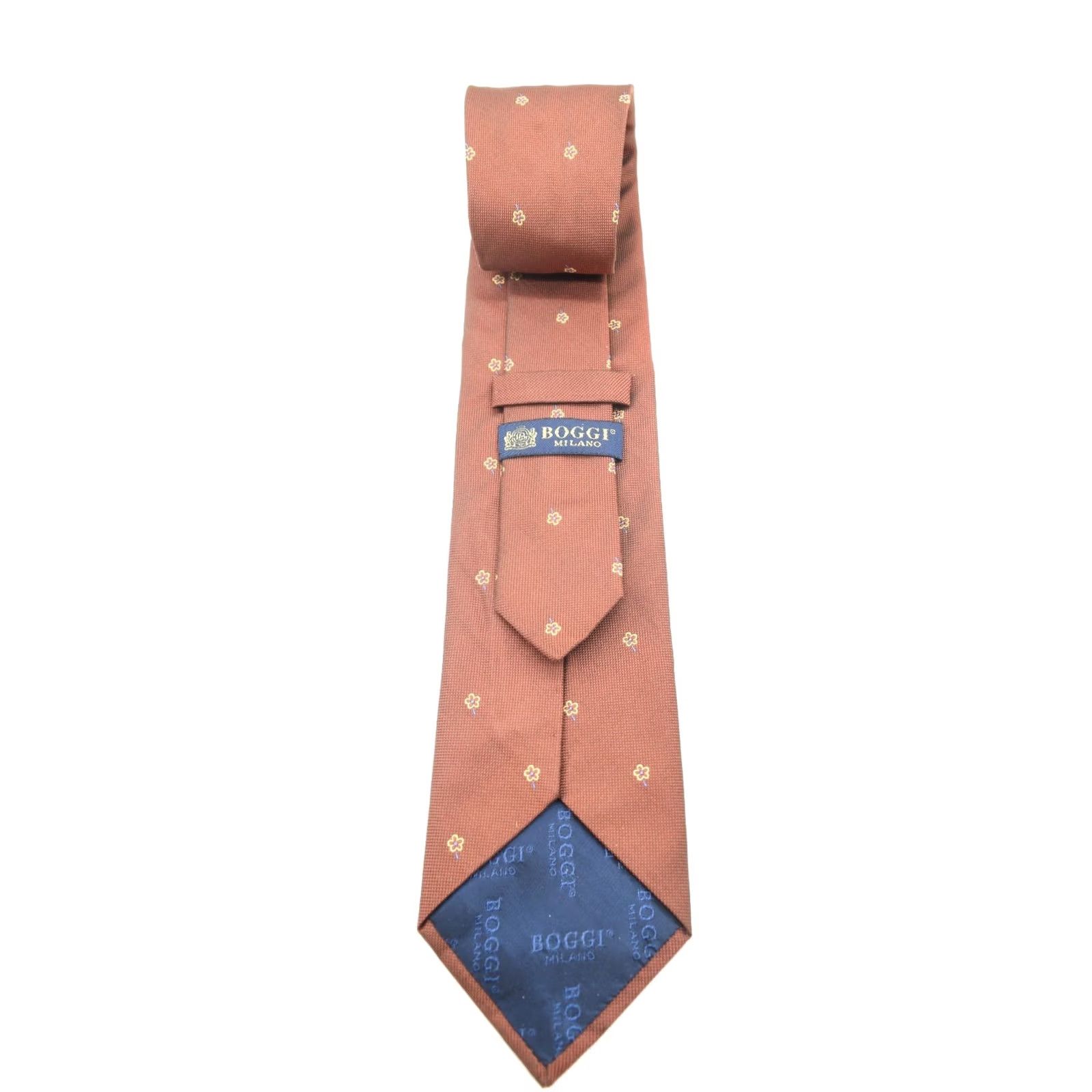 Vintage BOGGI Milano Neck Tie Mens Orange Mini Floral 100% Silk Classic Size ONE SIZE - 4 Thumbnail