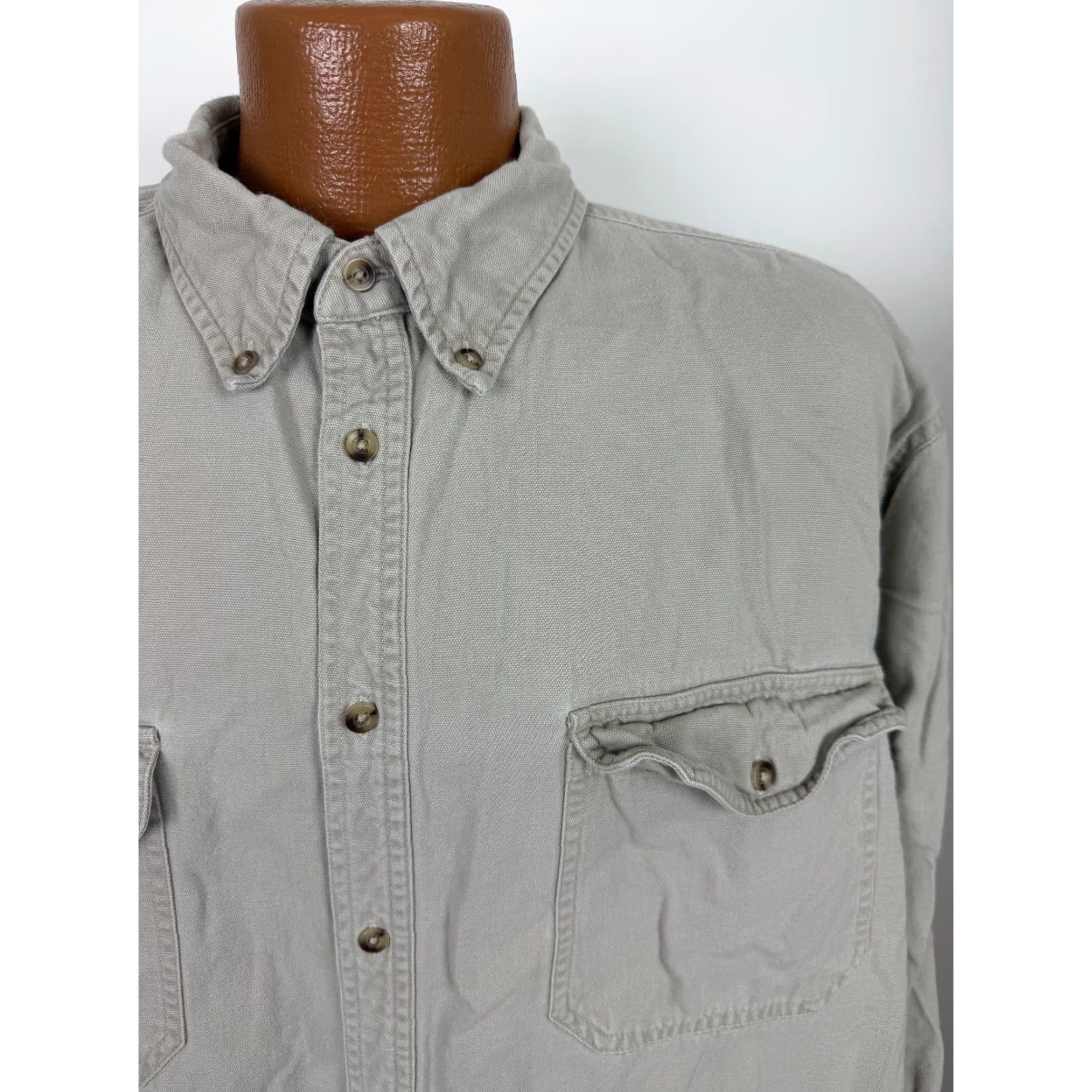 Cherokee VINTAGE Cherokee Shirt Men XL Canvas Heavyweight 90s Beige Button-Up Collared Long Sleeve Pockets 90s Grunge Outdoor Travel Workwear Mens Size US XL / EU 56 / 4 - 2 Thumbnail