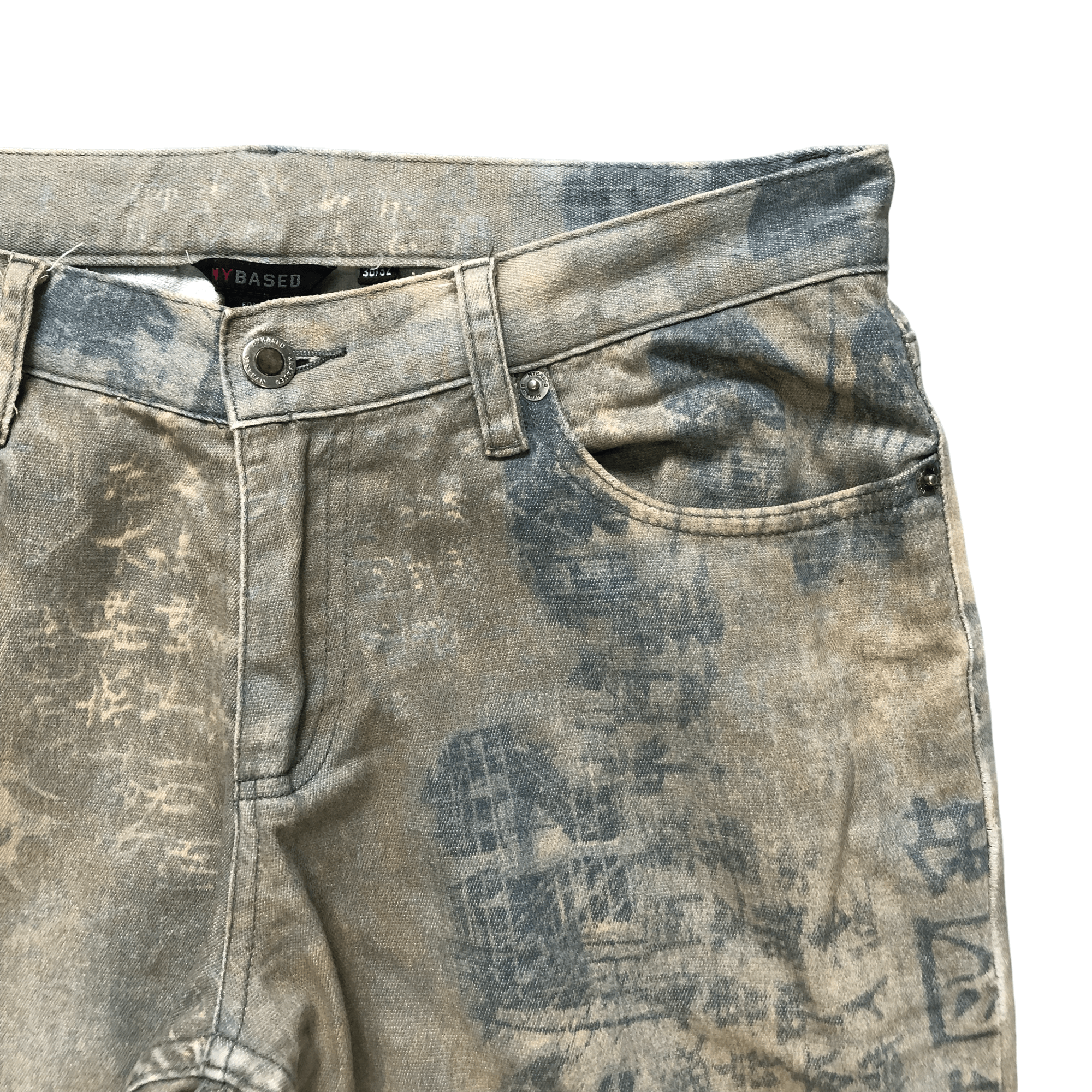 Japanese Brand FLARE🔥 TRASHED LIGHT WASH PRINTED DENIM PANTS #6489-221 Size US 30 / EU 46 - 4 Thumbnail