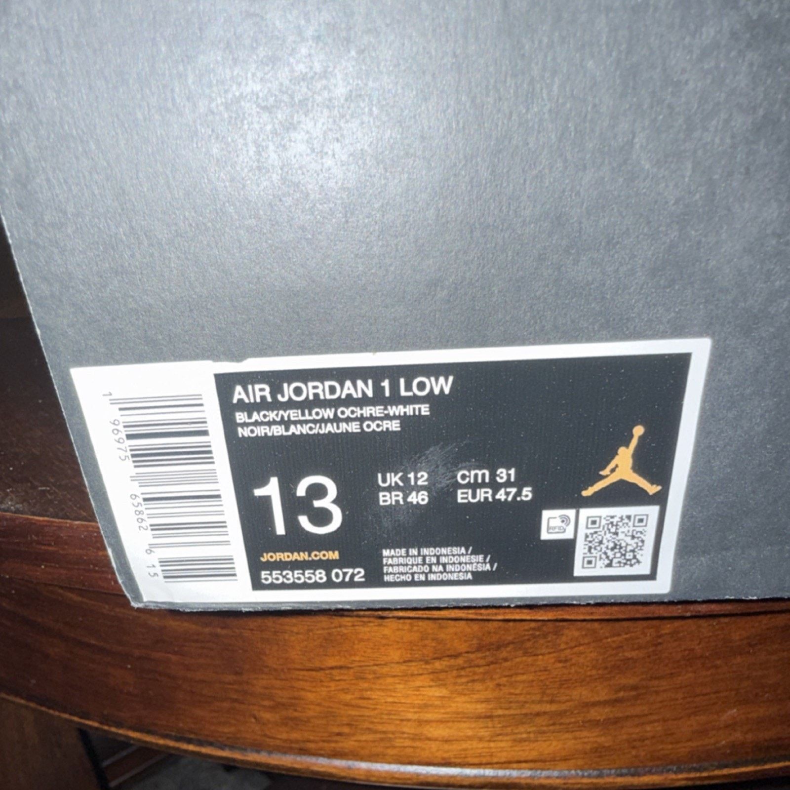 Nike Jordan Air Jordan 1 Low Black Yellow Ochre White Leather 13M Size US 13 / EU 46 - 10 Thumbnail