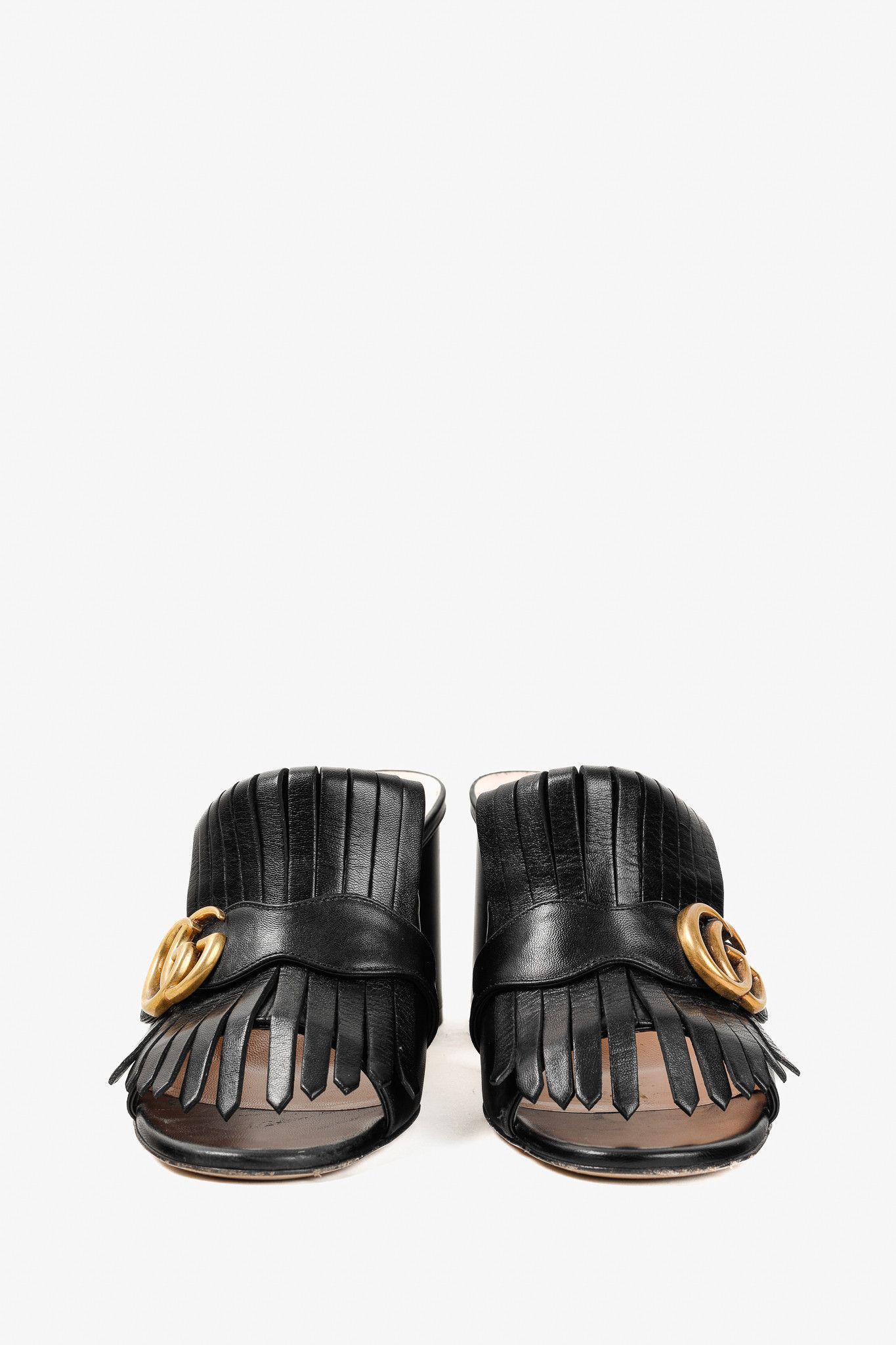 Gucci Gucci Malaga Kid GG Marmont Fringe Slide Block Heel Sandals Size US 7.5 / IT 37.5 - 2 Thumbnail