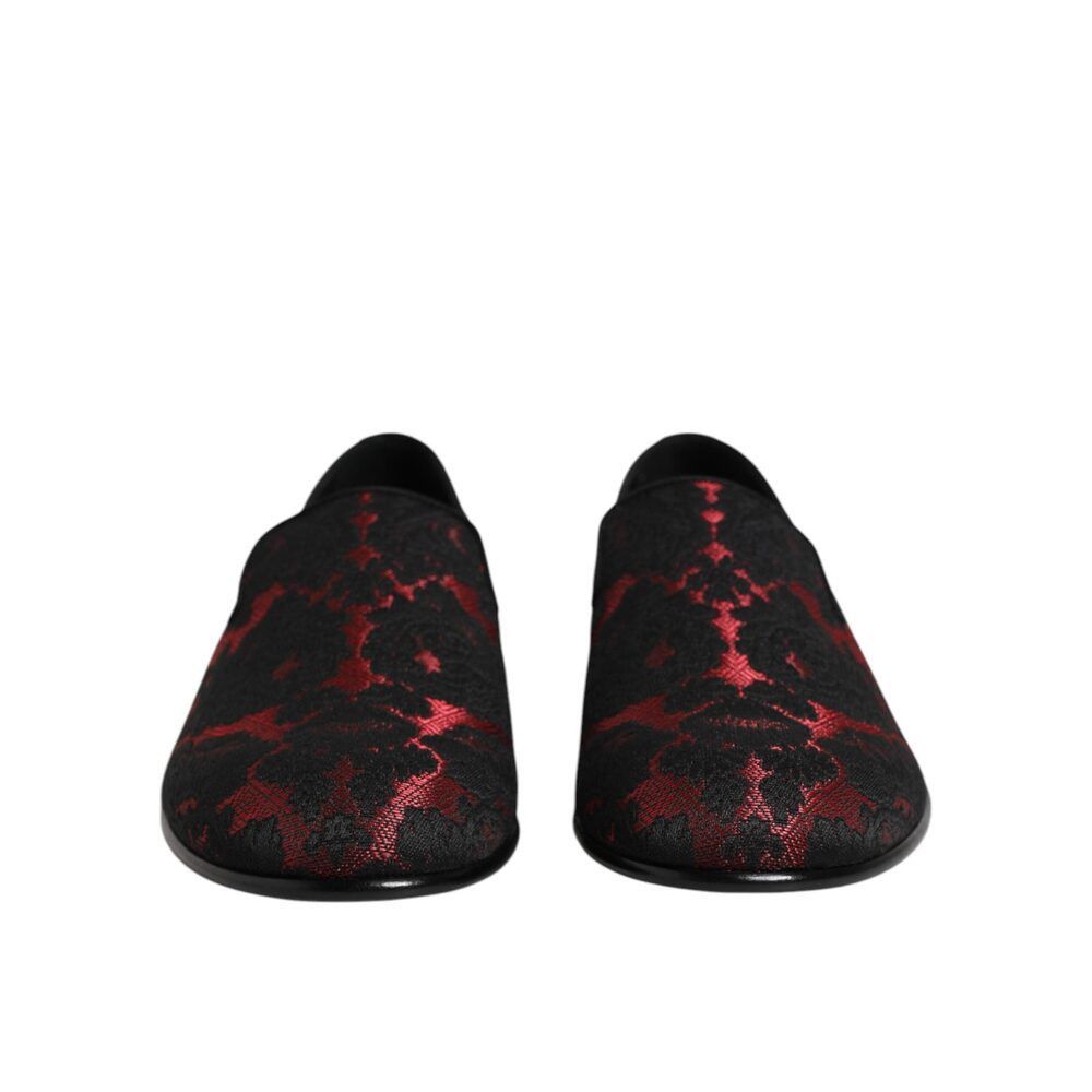 Dolce & Gabbana Dolce & Gabbana Red Black Jacquard Slip On Men Loafers Shoes Size US 7 / EU 40 - 2 Thumbnail