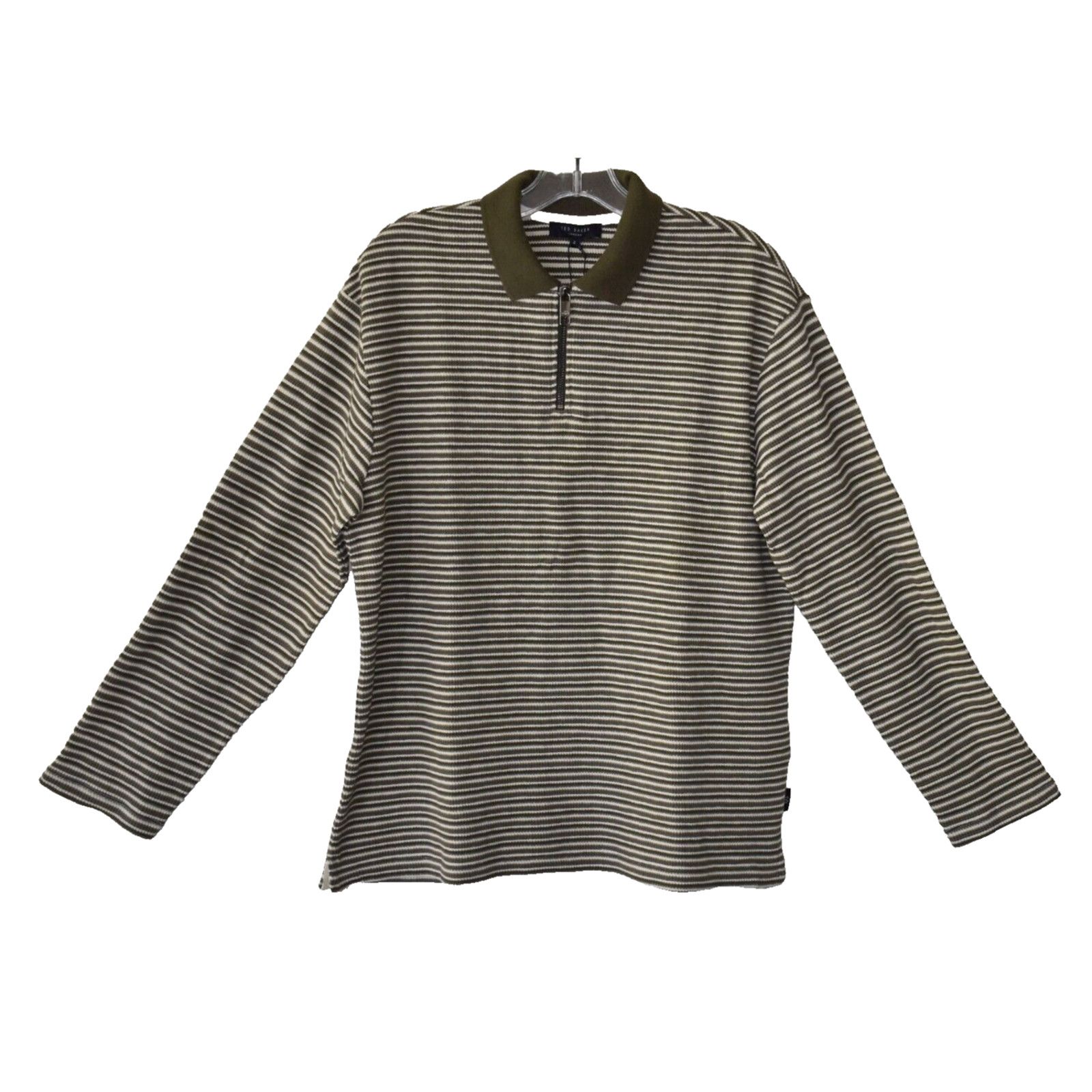 Ted Baker NWT TED BAKER Khaki Striped Textured Knit Polo Shirt 2 $175 Size US M / EU 48-50 / 2 - 1 Thumbnail
