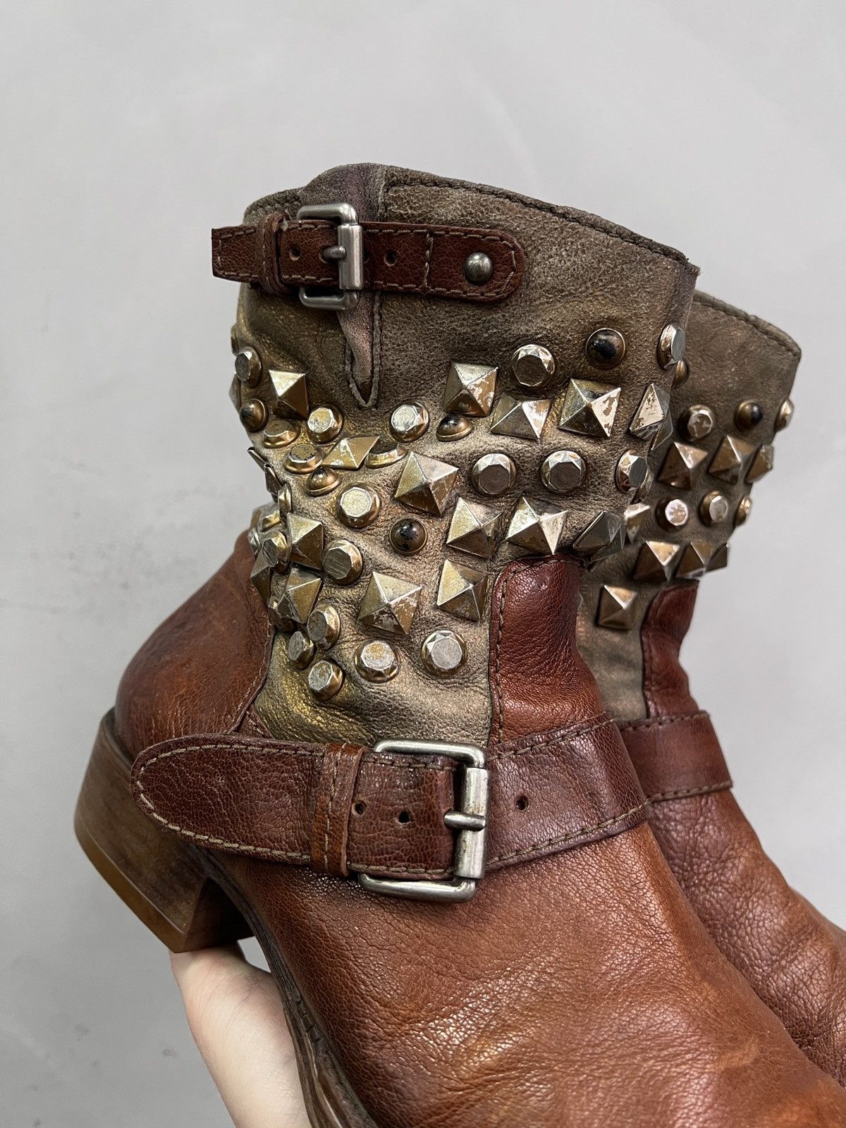 Hedi Slimane Studded platform brown boots avant garde vintage A.S. 98 Size US 7.5 / EU 40-41 - 3 Thumbnail