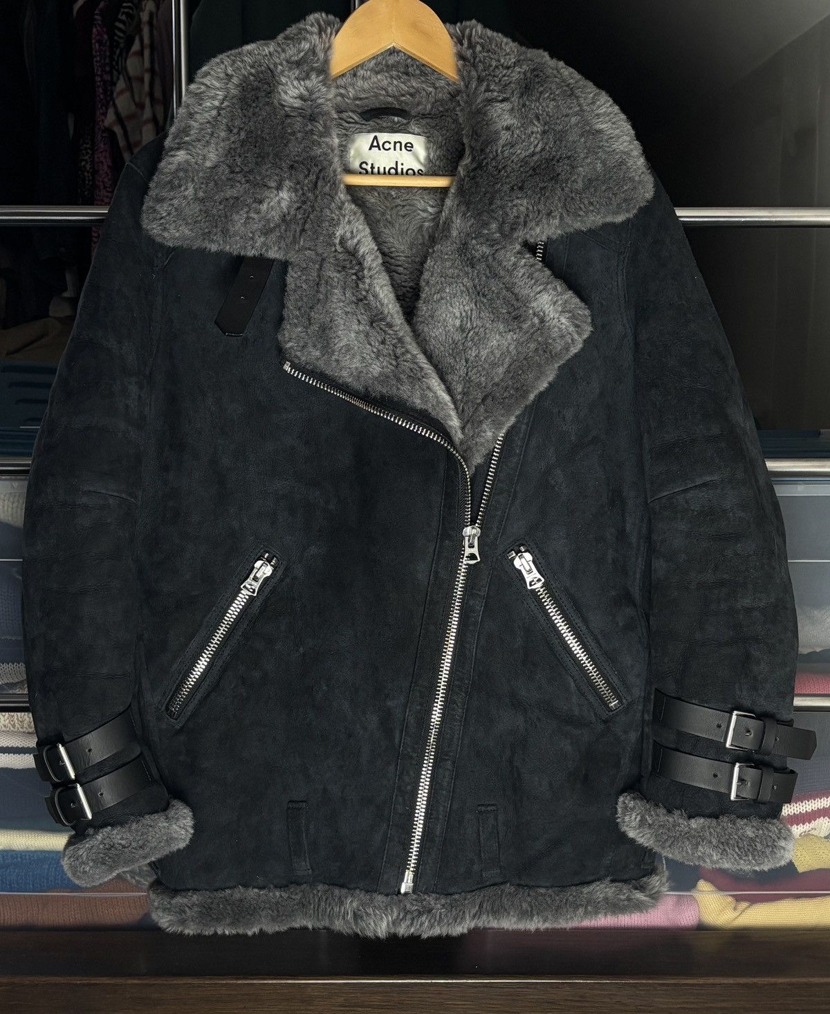 Acne Studios Acne Studios Dark Navy Velocite Suede Shearling Jacket Pilot Size M / US 6-8 / IT 42-44 - 1 Thumbnail