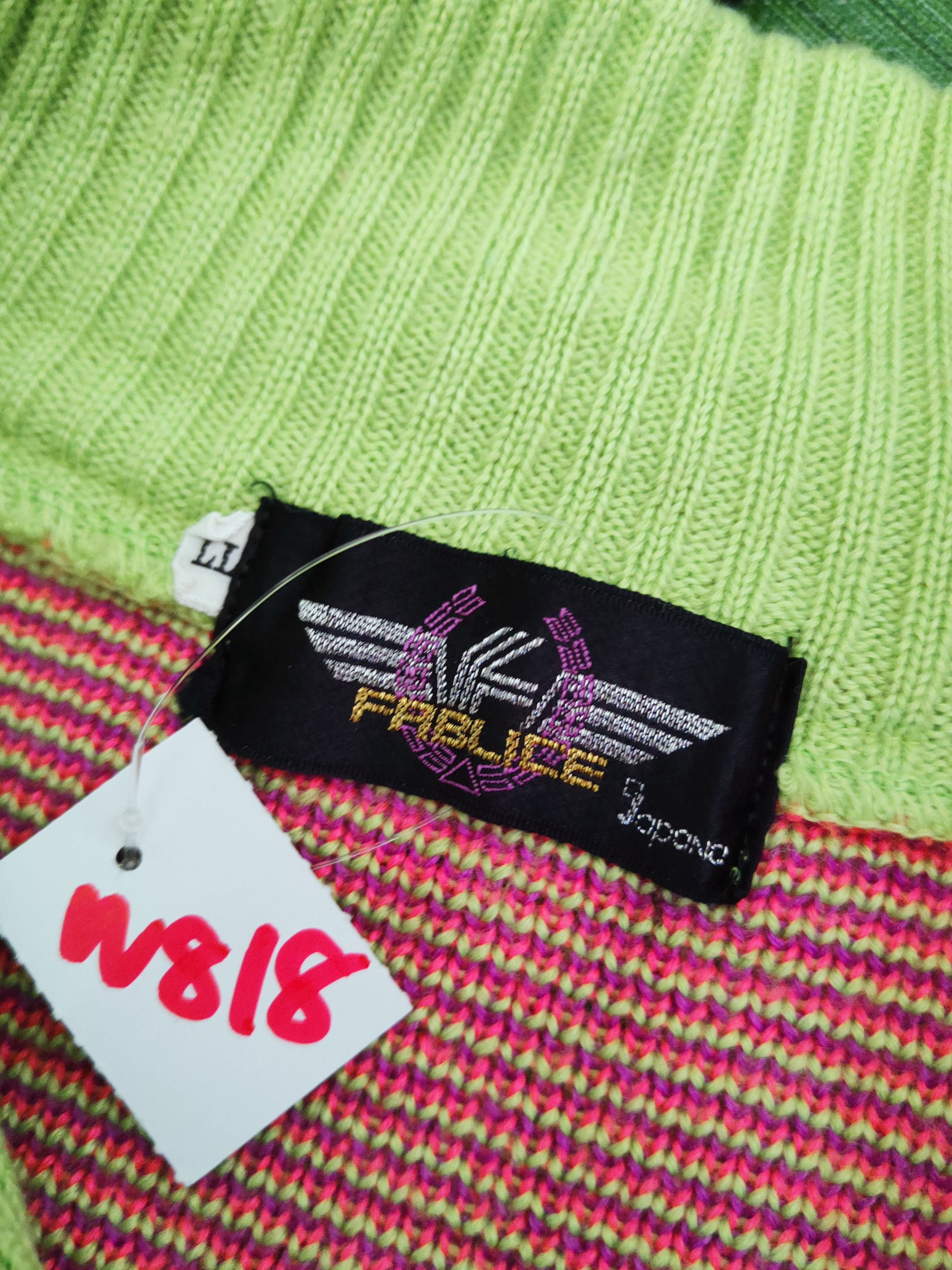 Vintage Fablice Green Pink art vintage Knitwear Sweatshirts #W818 Size US L / EU 52-54 / 3 - 13 Thumbnail