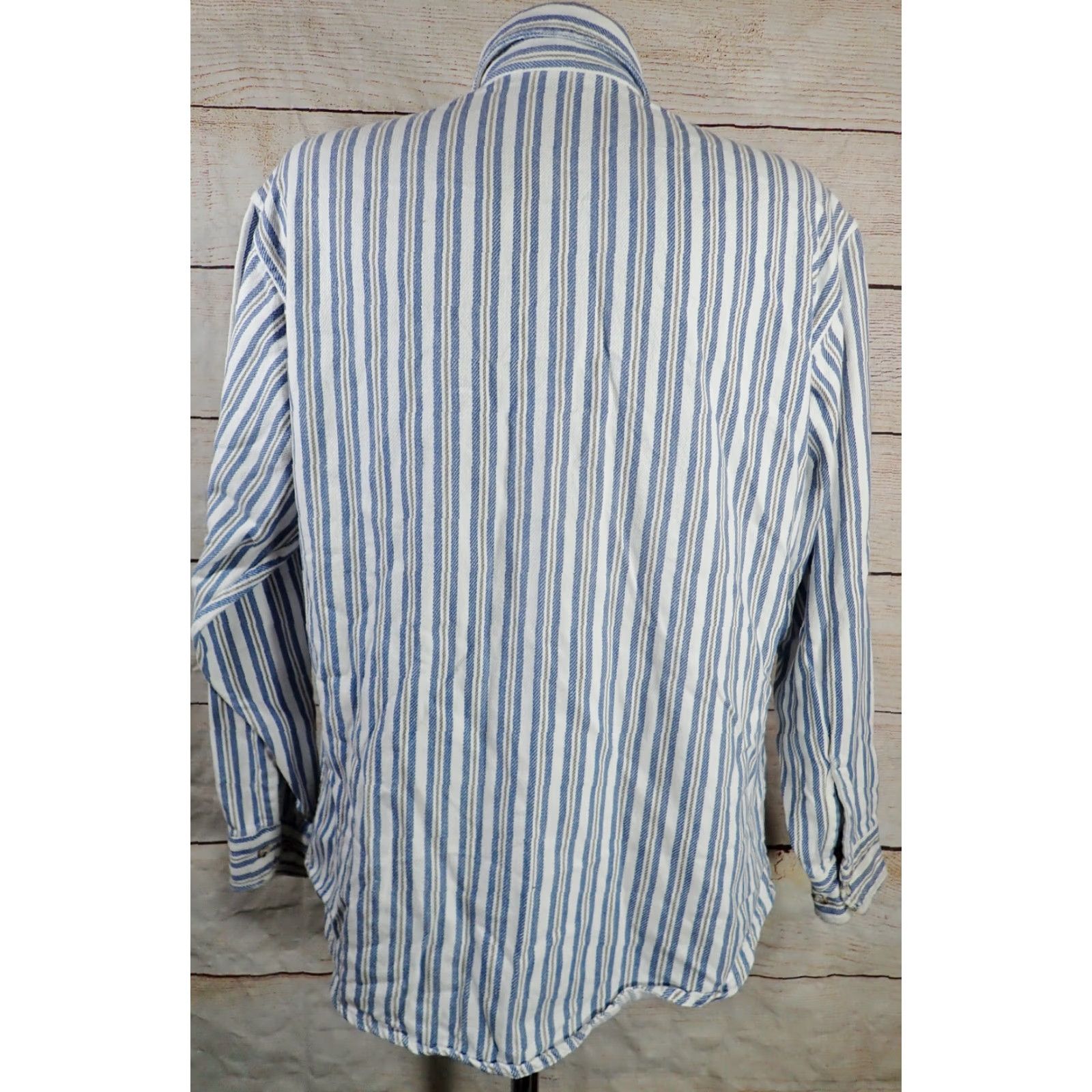 Vintage VINTAGE St. John's Bay Heavy Work Flannel Shirt, Striped, Big & Tall, LT, White/Blue/Gray, 80s-90s, Mens Size US L / EU 52-54 / 3 - 3 Thumbnail