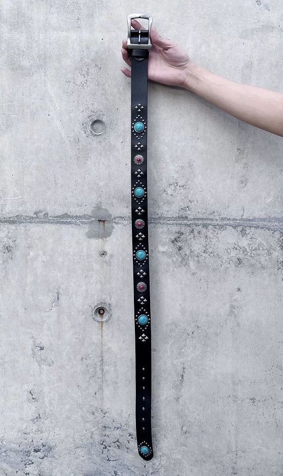 Japanese Brand × Vintage Retro punk design gemstone beaded leather buckle belt Size ONE SIZE - 5 Thumbnail