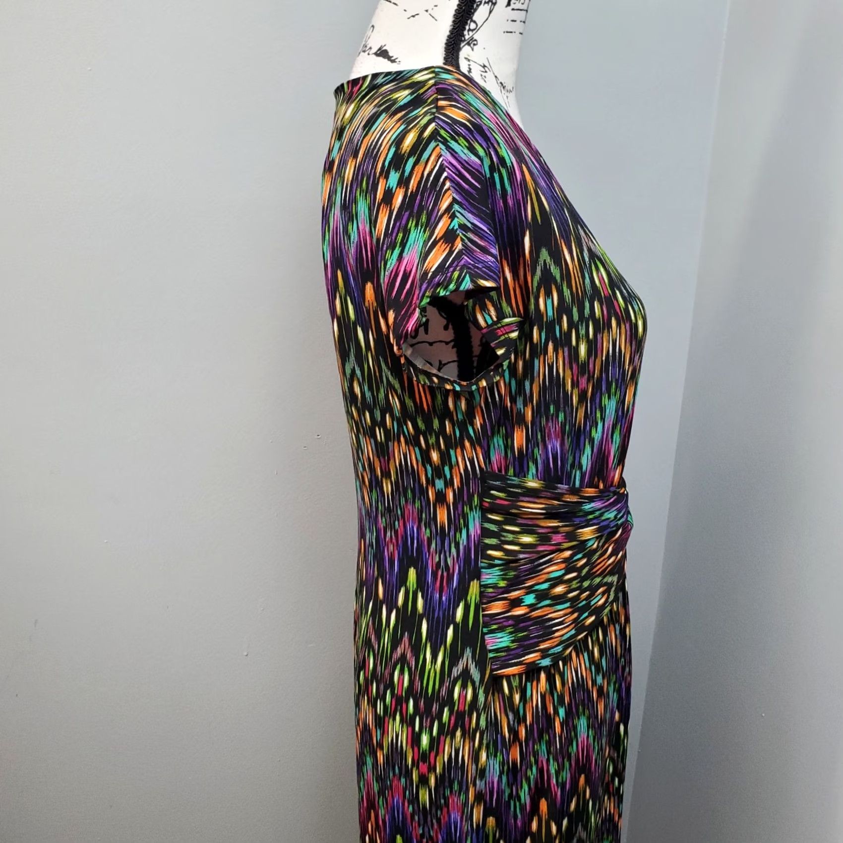 Ellen Tracy Ellen Tracy Womens Size 8P Multi Abstract Drawstring Waist Round Neck Sheath Dress Size M / US 6-8 / IT 42-44 - 6 Thumbnail