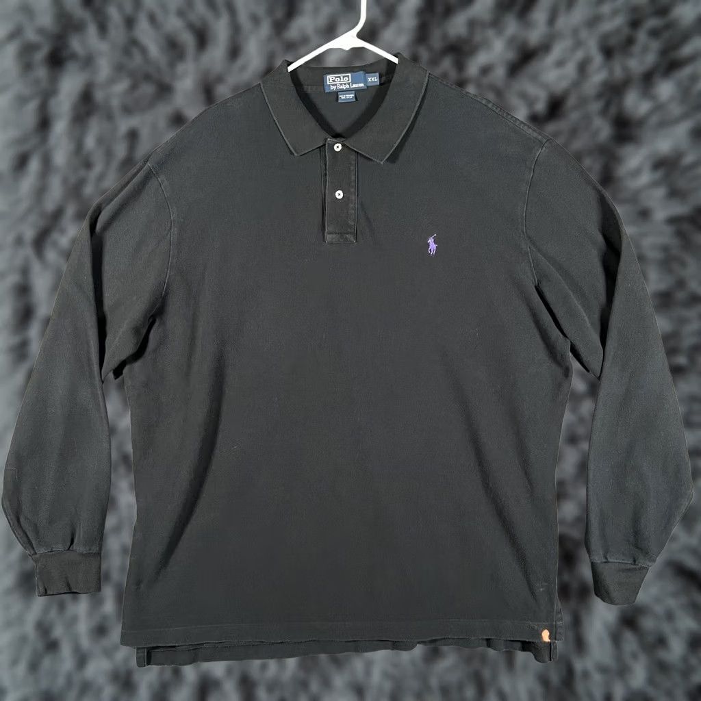 Polo Ralph Lauren Polo by Ralph Lauren Polo Shirt Mens 2XL Black Long Sleeve Solid Knit with Purple Pony Logo Size US XXL / EU 58 / 5 - 1 Thumbnail
