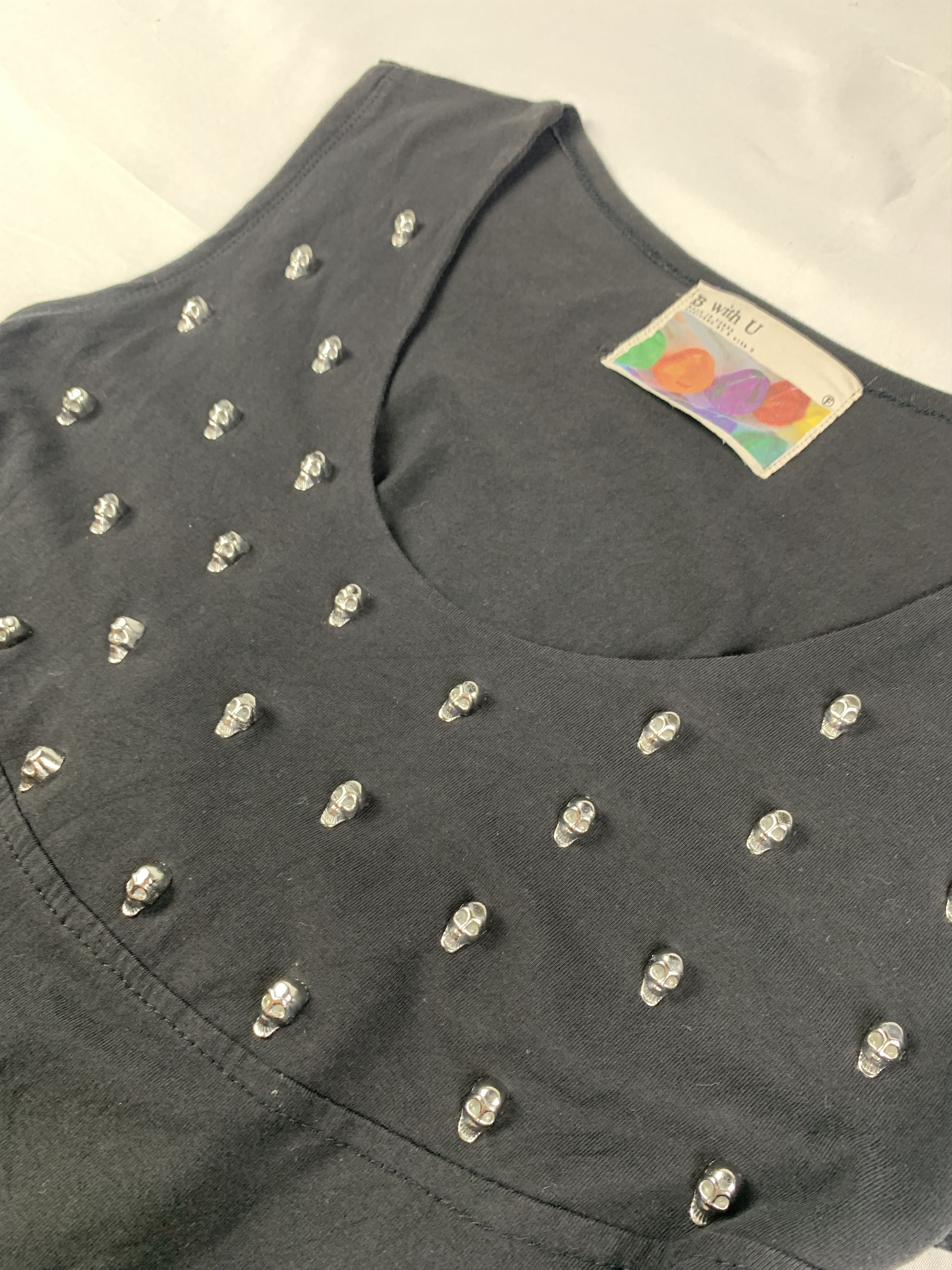 Japanese Brand B with U Black Lace Skull Studded Sleeveless Top (S) Size S / US 4 / IT 40 - 6 Thumbnail