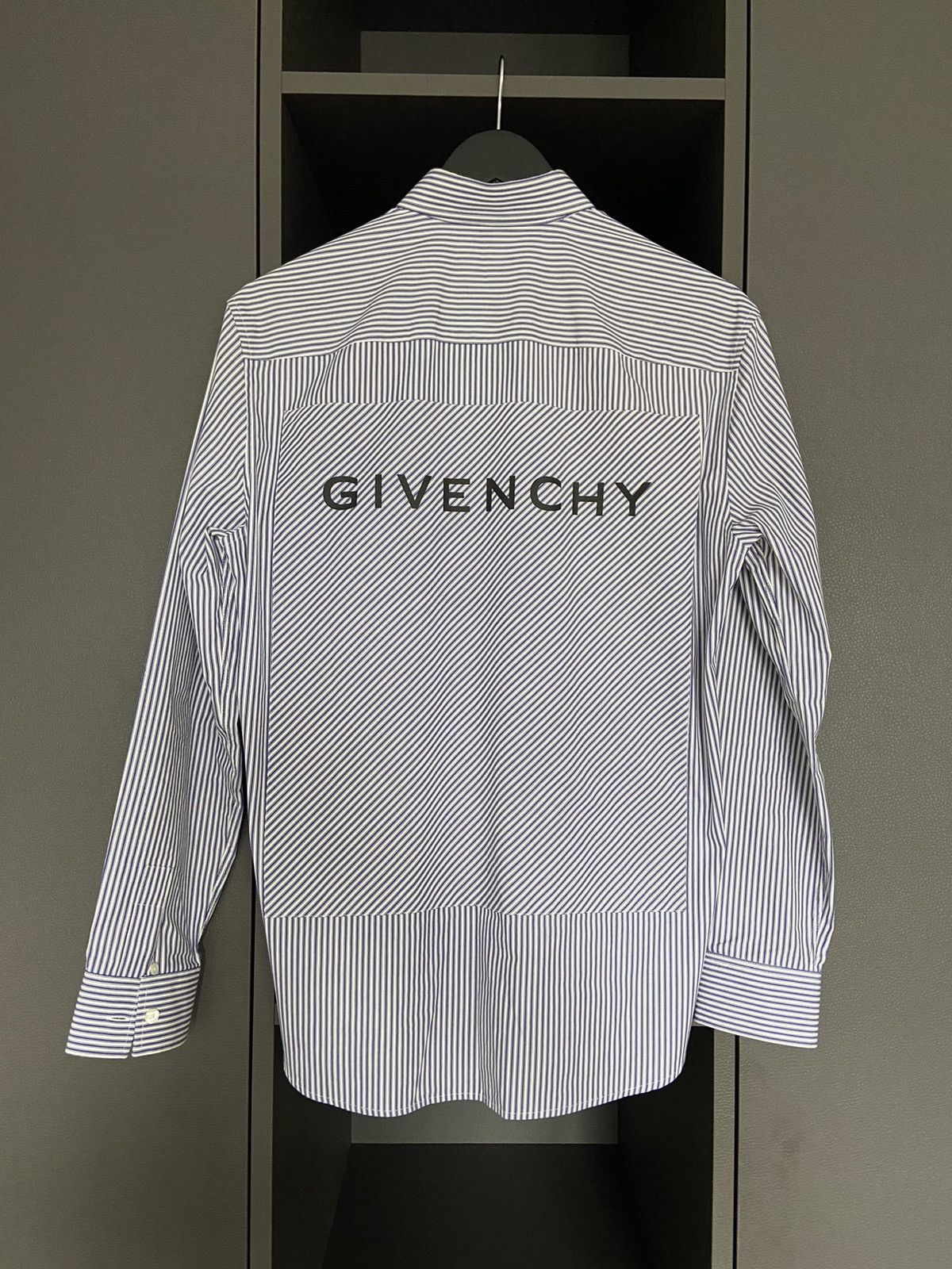 image of Givenchy Backprint Logo Shirt in Striped, Men's (Size Small)