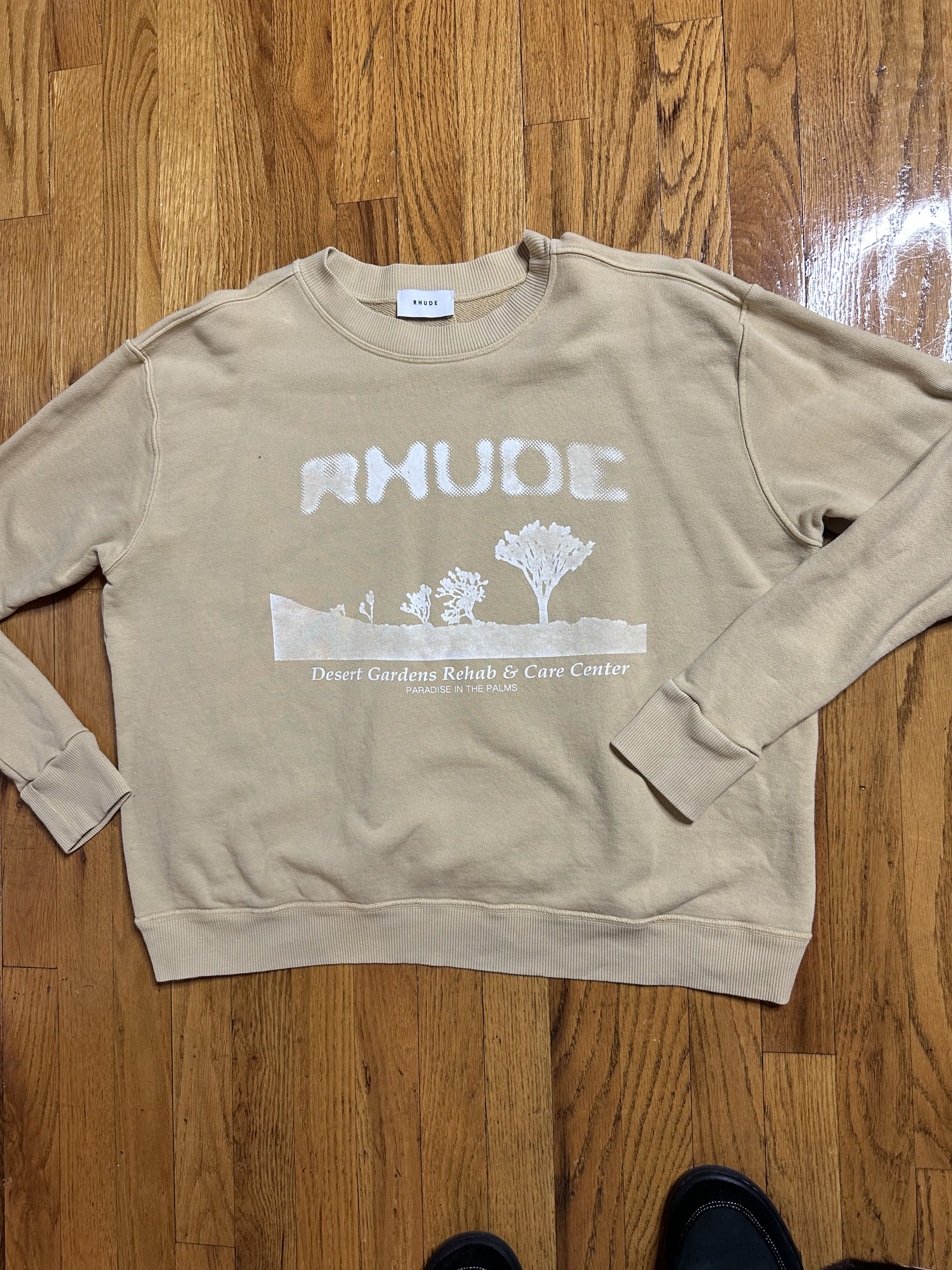 image of 2019 Rhude Desert Gardens Faded Cotton Crewneck in Beige, Men's (Size Small)