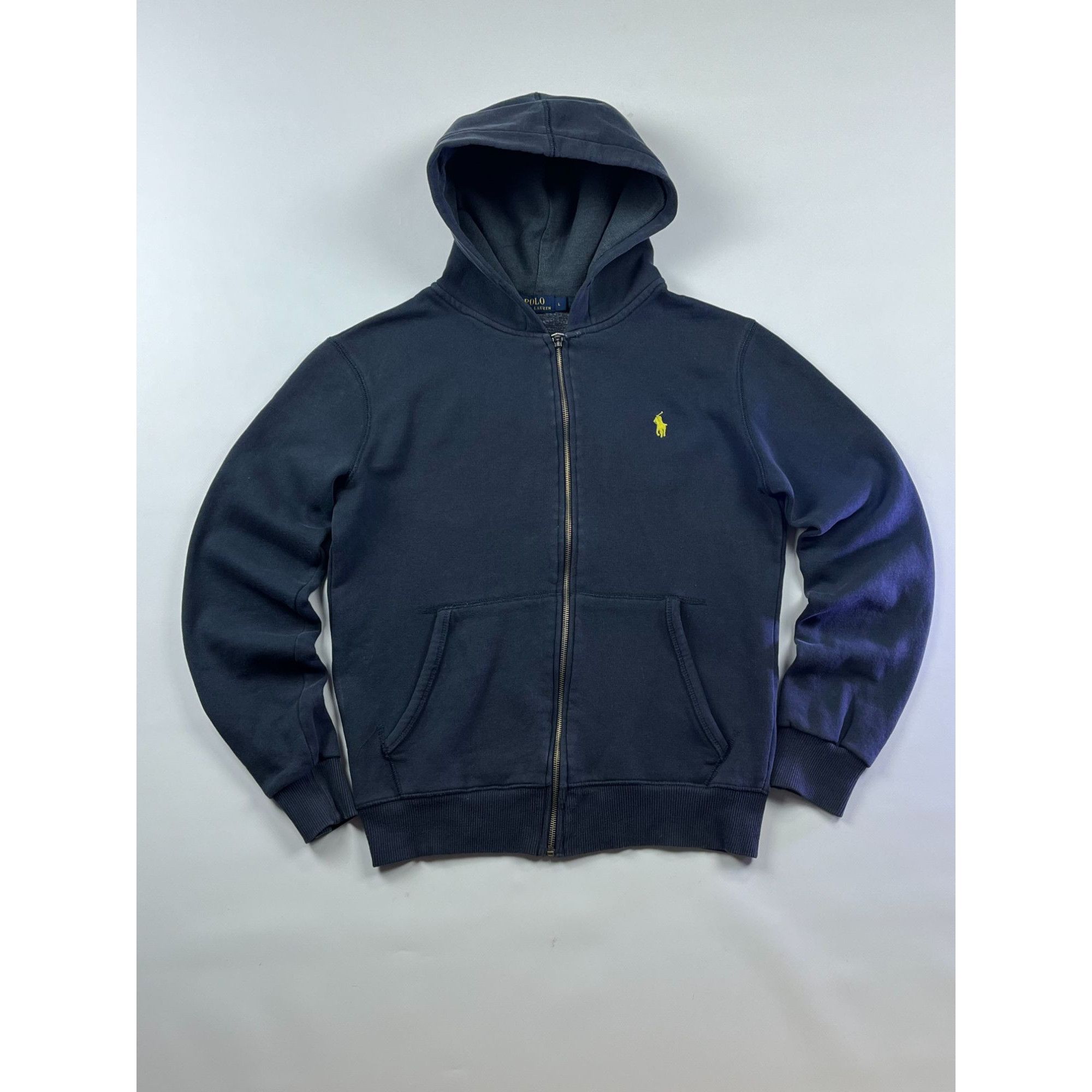 Polo Ralph Lauren × Ralph Lauren × Vintage Polo Ralph Lauren Navy Zip Hoodie With Yellow Logo Size L / US 10 / IT 46 - 1 Thumbnail