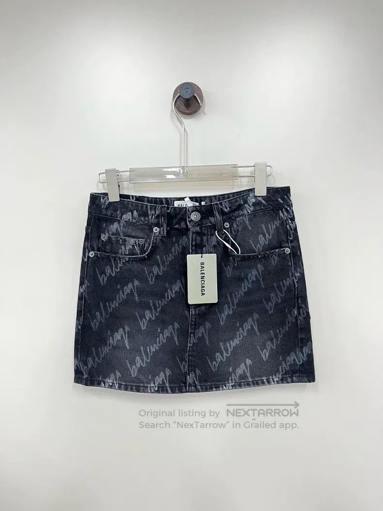 Balenciaga Balenciaga Black washed distressed logo denim short skirt Size 33" - 1 Thumbnail