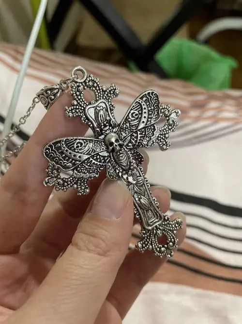 Vintage Large Moth Cross Necklace Pendant Size ONE SIZE - 1 Thumbnail