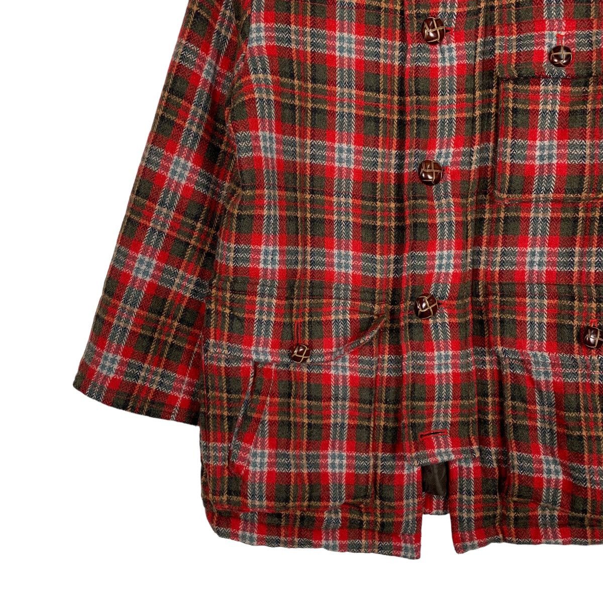 Japanese Brand 291295 HOMME Red Tartan Wool Hooded Coat Jacket #1052-C47 Size US M / EU 48-50 / 2 - 3 Thumbnail