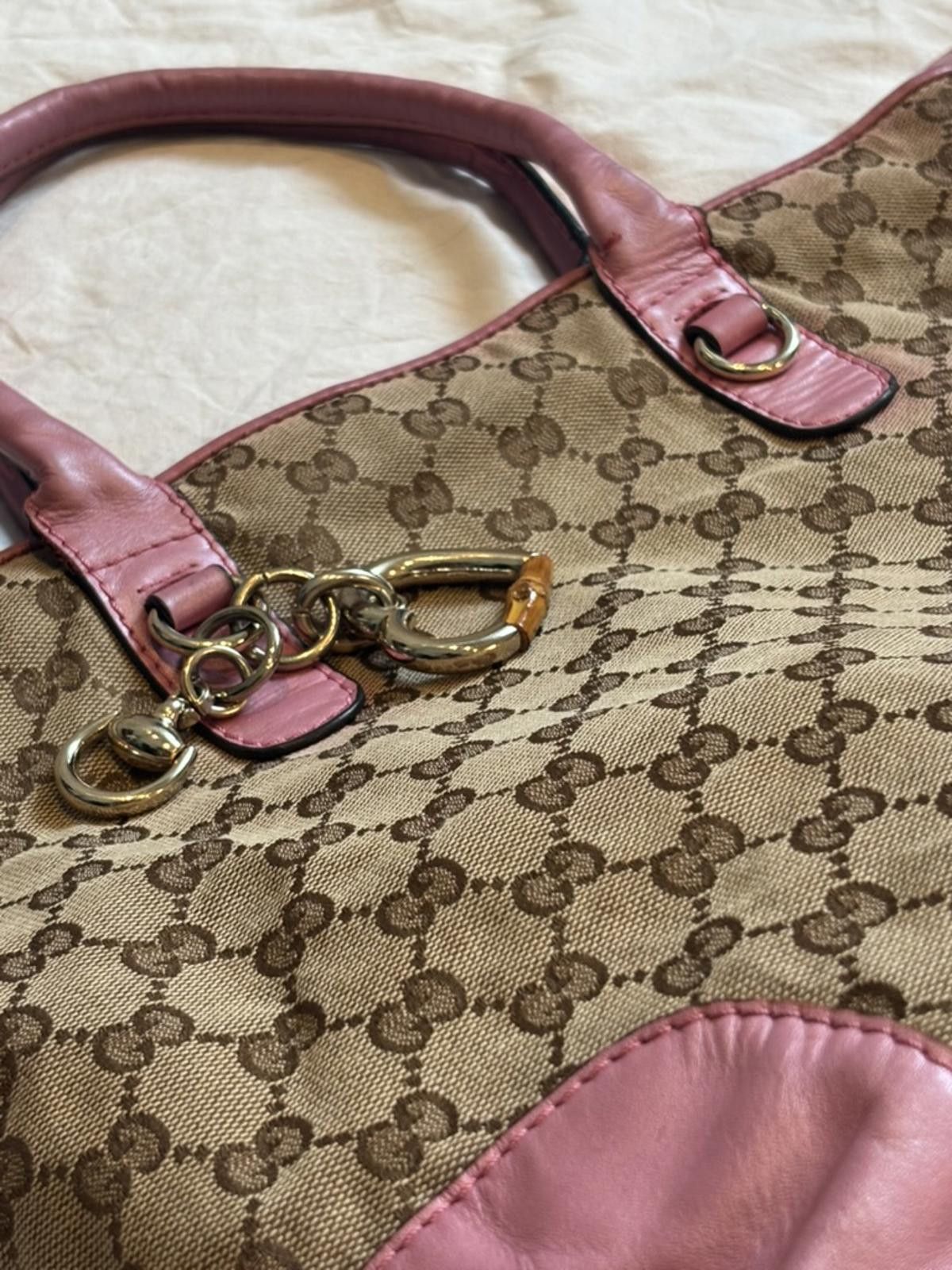 Gucci Gucci - Beige GG Monogram Canvas Tote Bag with Pink Leather Size ONE SIZE - 2 Thumbnail