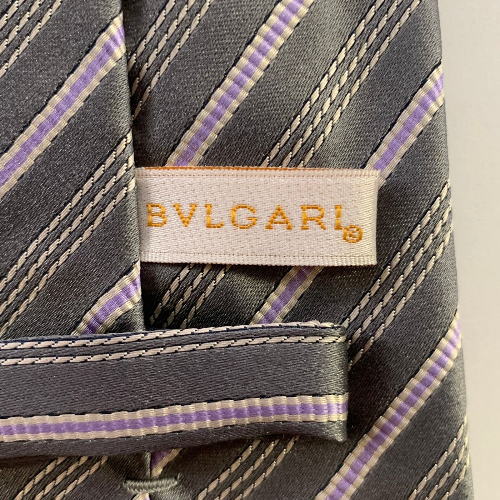 Bvlgari BVLGARI Grey Lavender Diagonal Stripe Silk Tie Size ONE SIZE - 3 Thumbnail