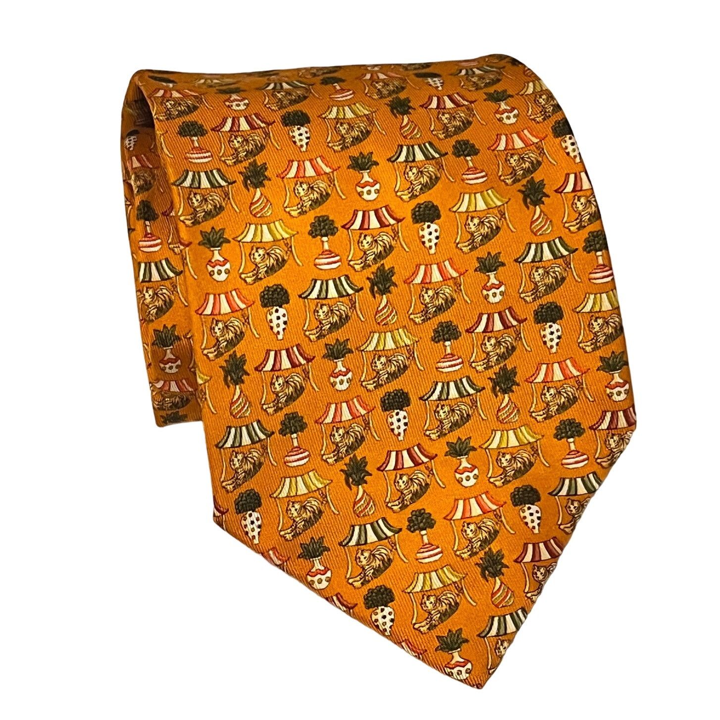 Salvatore Ferragamo Silk Tie Necktie Made in Italy Orange