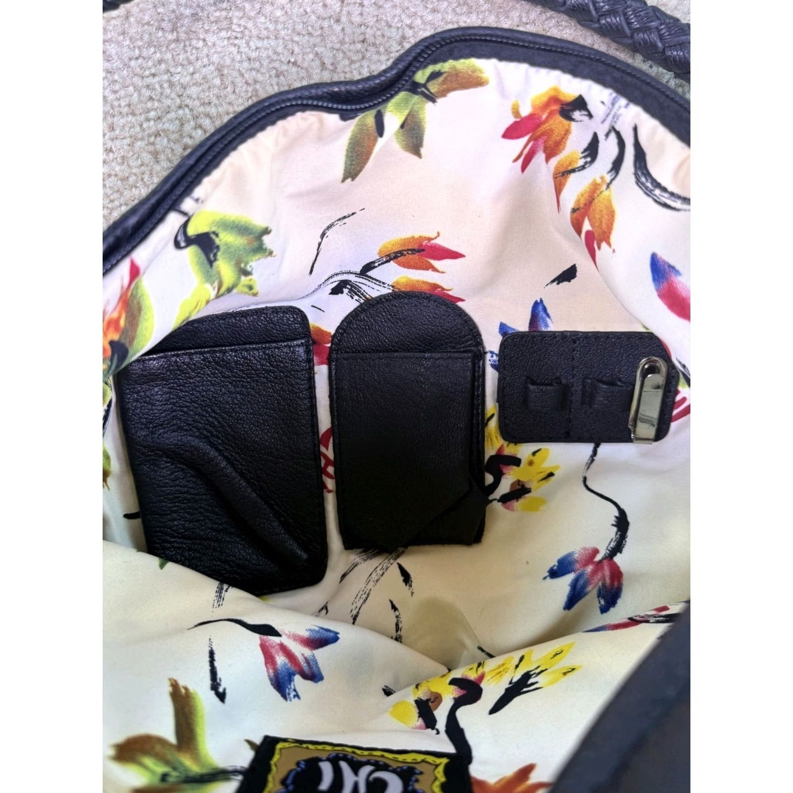 Vintage Chi by Carlos Falchi Shoulder Bag BLACK GENUINE LEATHER HOBO PURSE Women Size ONE SIZE - 7 Thumbnail