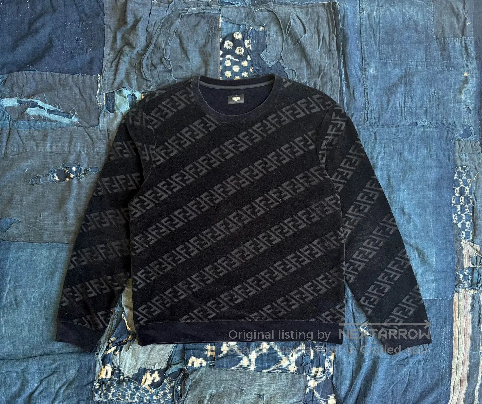 Fendi Fendi Black Velvet FF Print Pullover Hoodie. Size US XL / EU 56 / 4 - 1 Thumbnail