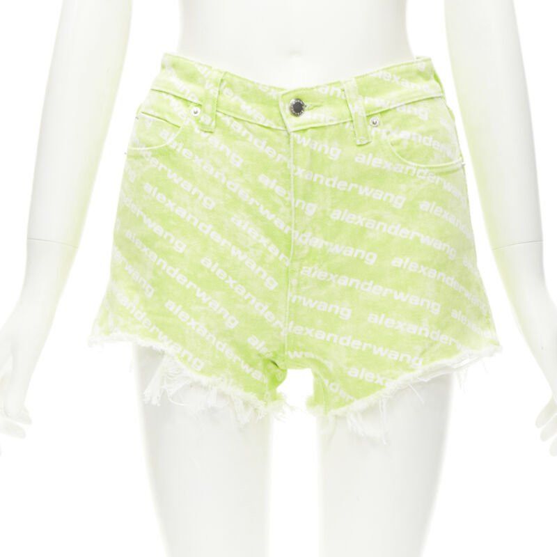 Alexander Wang ALEXANDER WANG Bite High Rise green logo print cut off denim shorts 24" Size 24" / US 00 / IT 34 - 1 Thumbnail