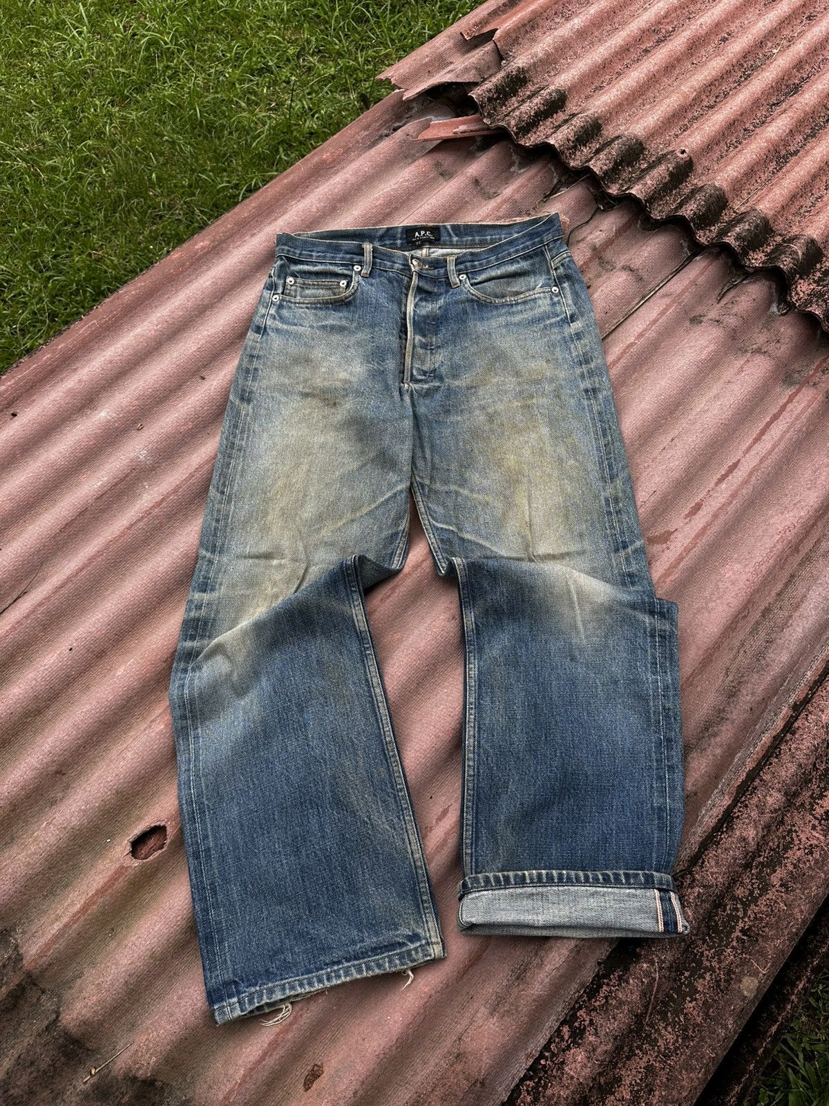 A.P.C. Vintage Distressed APC Selvegde Jeans Size US 33 - 1 Thumbnail