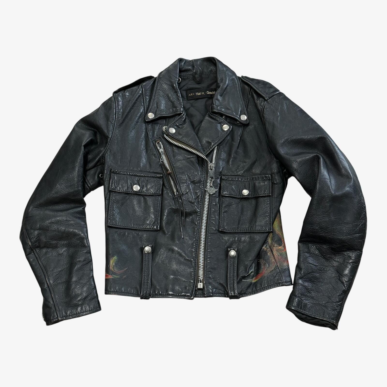 Harley Davidson 1970s Vintage Hand Painted Harley Davidson Leather Jacket 34 Size US XS / EU 42 / 0 - 2 Thumbnail