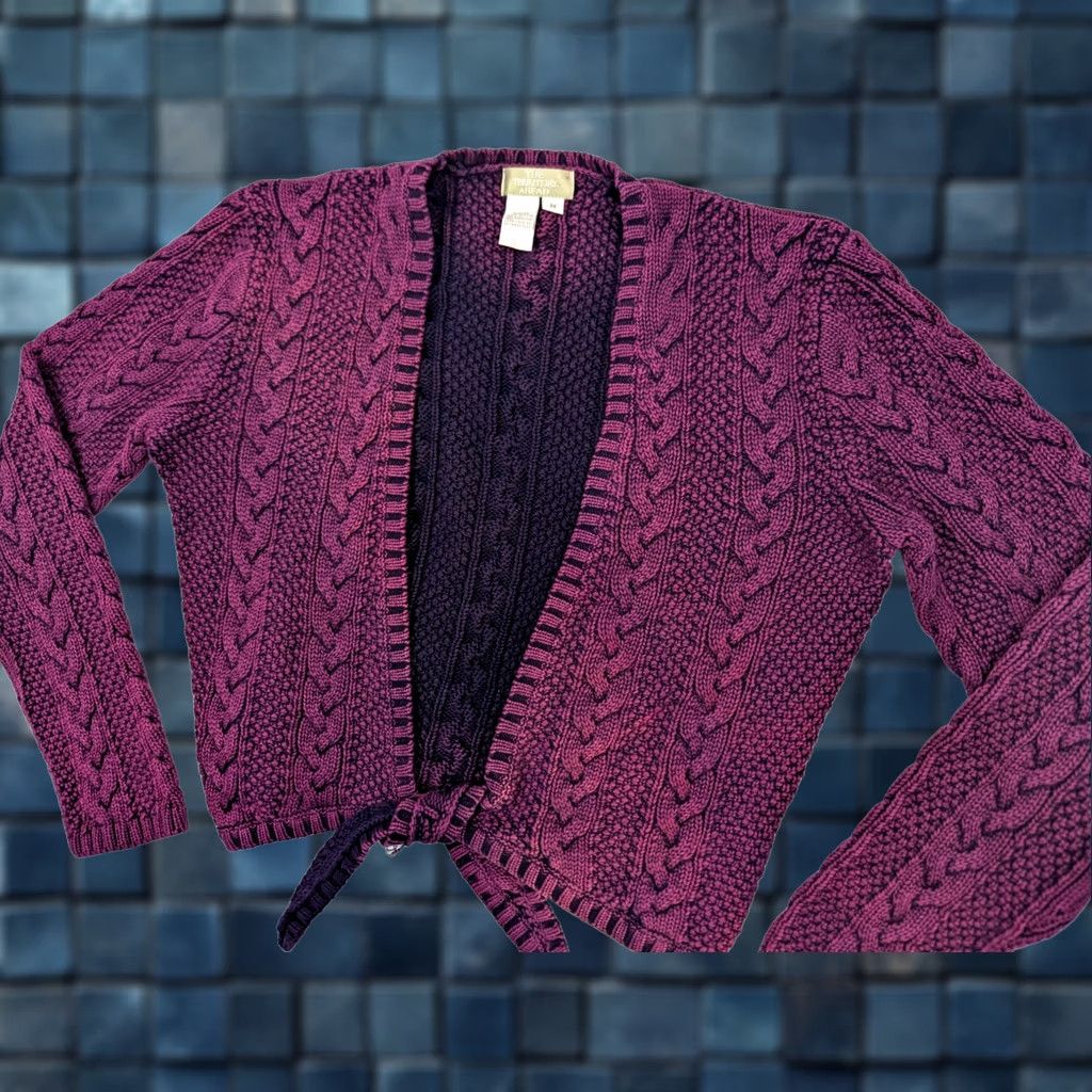 The Territory Ahead Territory Ahead Cardigan Women M Plum Purple Cable Knit Tie Front Front Open Knit Sweater Size M / US 6-8 / IT 42-44 - 1 Thumbnail